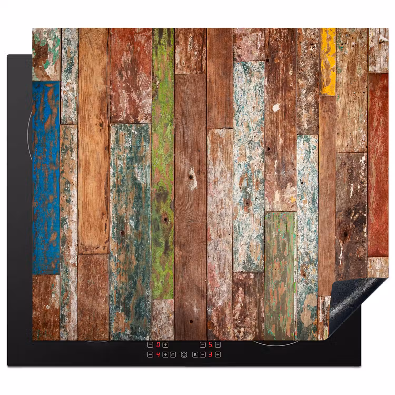 Kleurrijk Verweerd Hout Inductie beschermer vinyl 3mm middel -3d