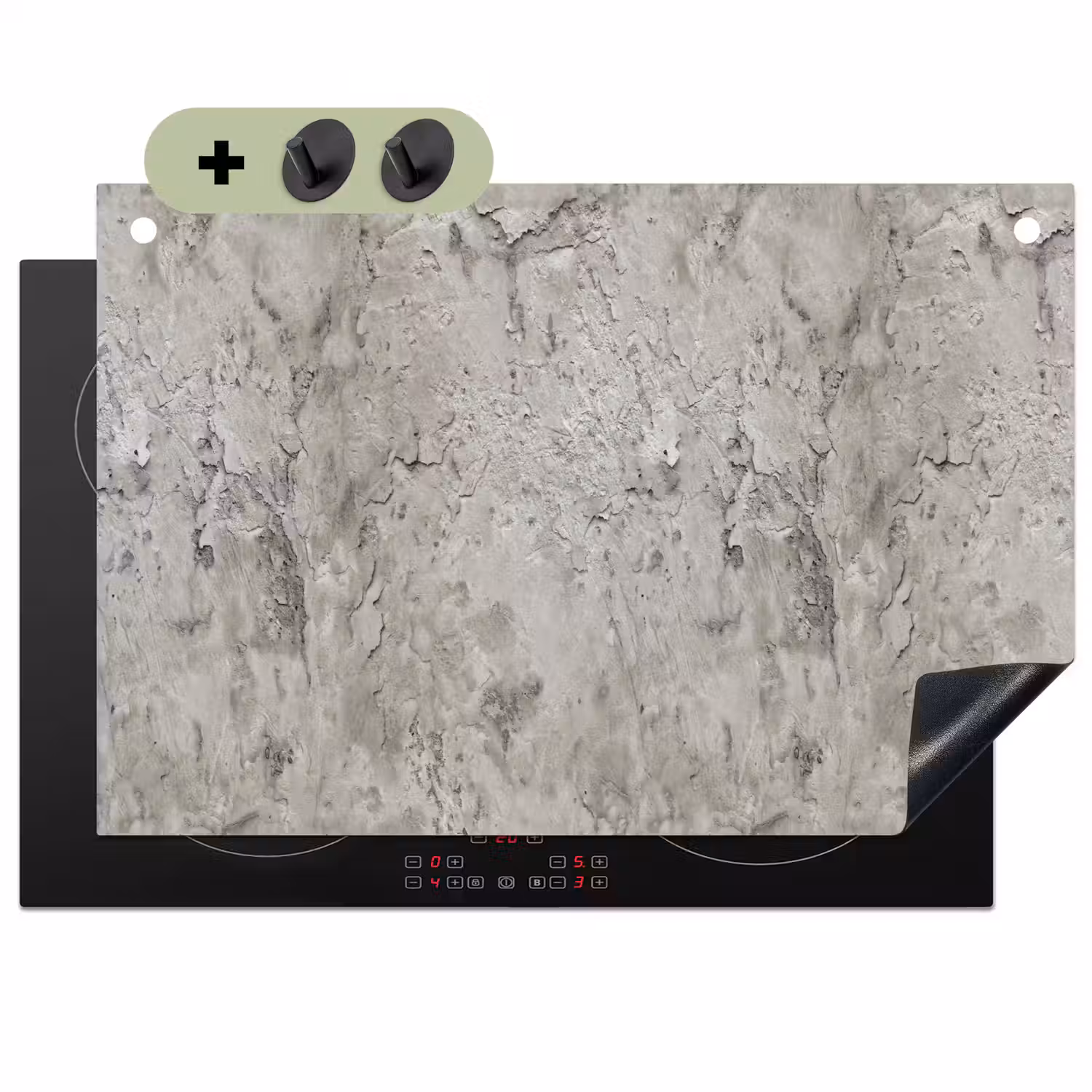 Beton - Grijs - Muur Inductie beschemer met haakjes klein 777 -3d