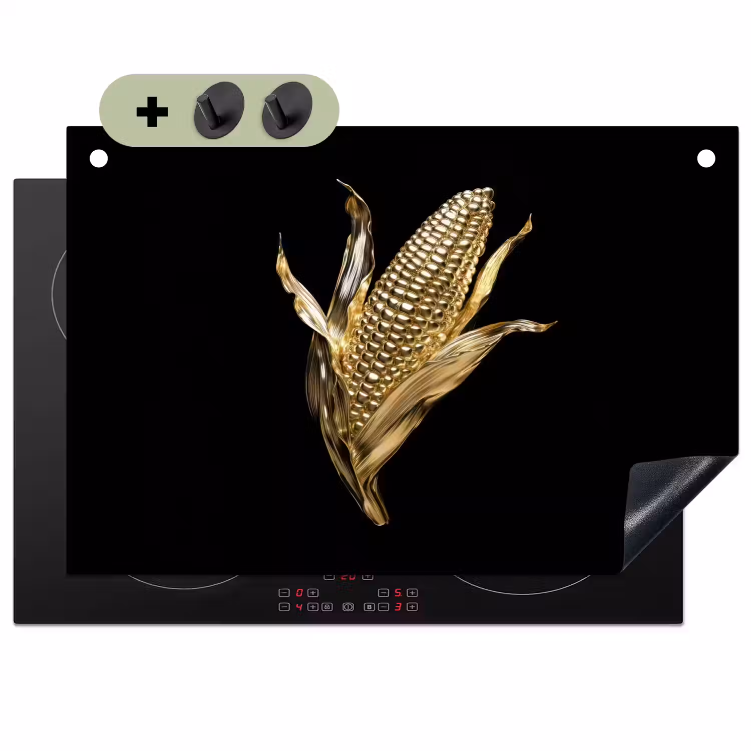 Mais - Eten - Goud - Zwart Inductie beschemer met haakjes klein -3d