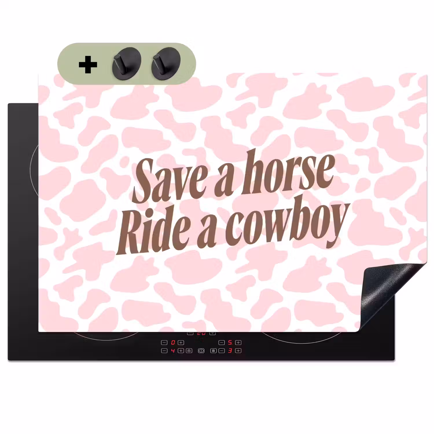 Koeienprint - Roze - Cowboy - Horse Inductie beschemer met haakjes klein -3d