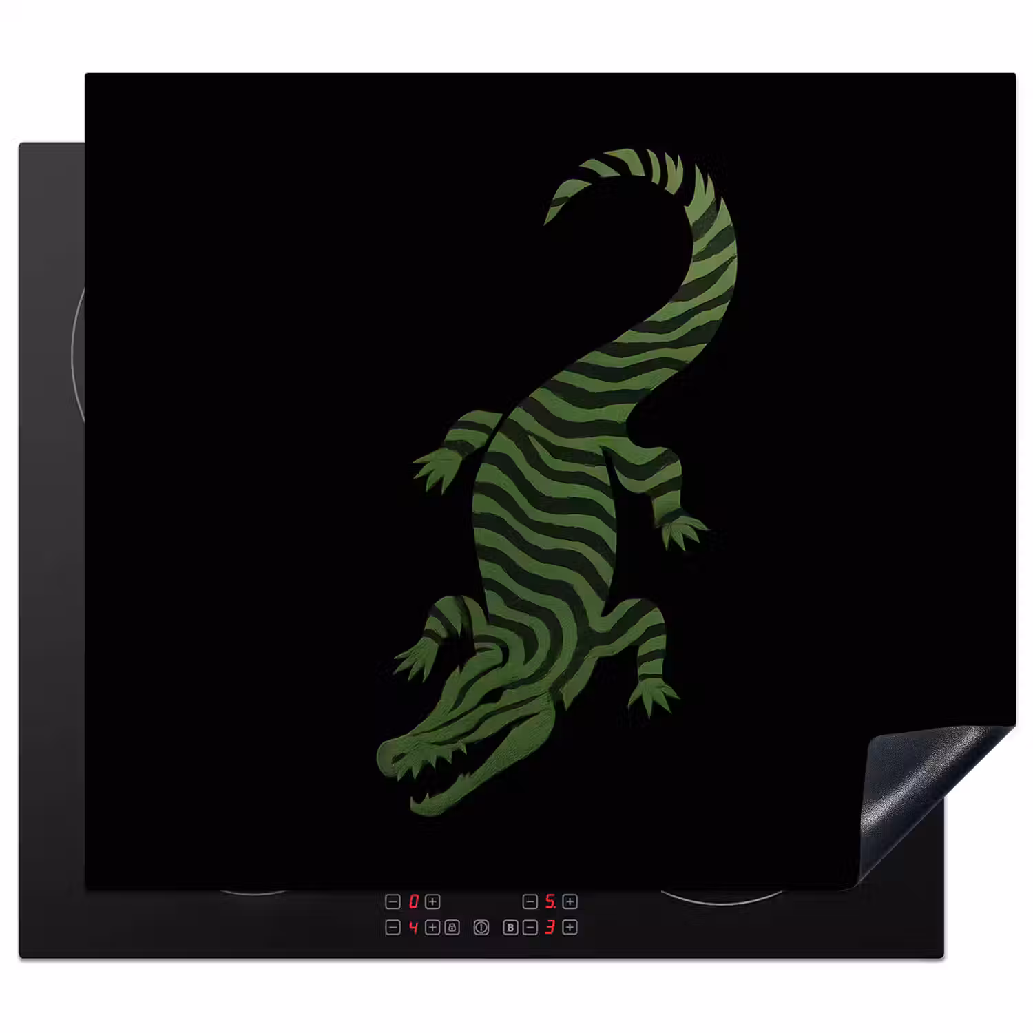 Krokodil - Groen - Tijgerachtig - Strepen Inductie beschermer vinyl 3mm middel -3d