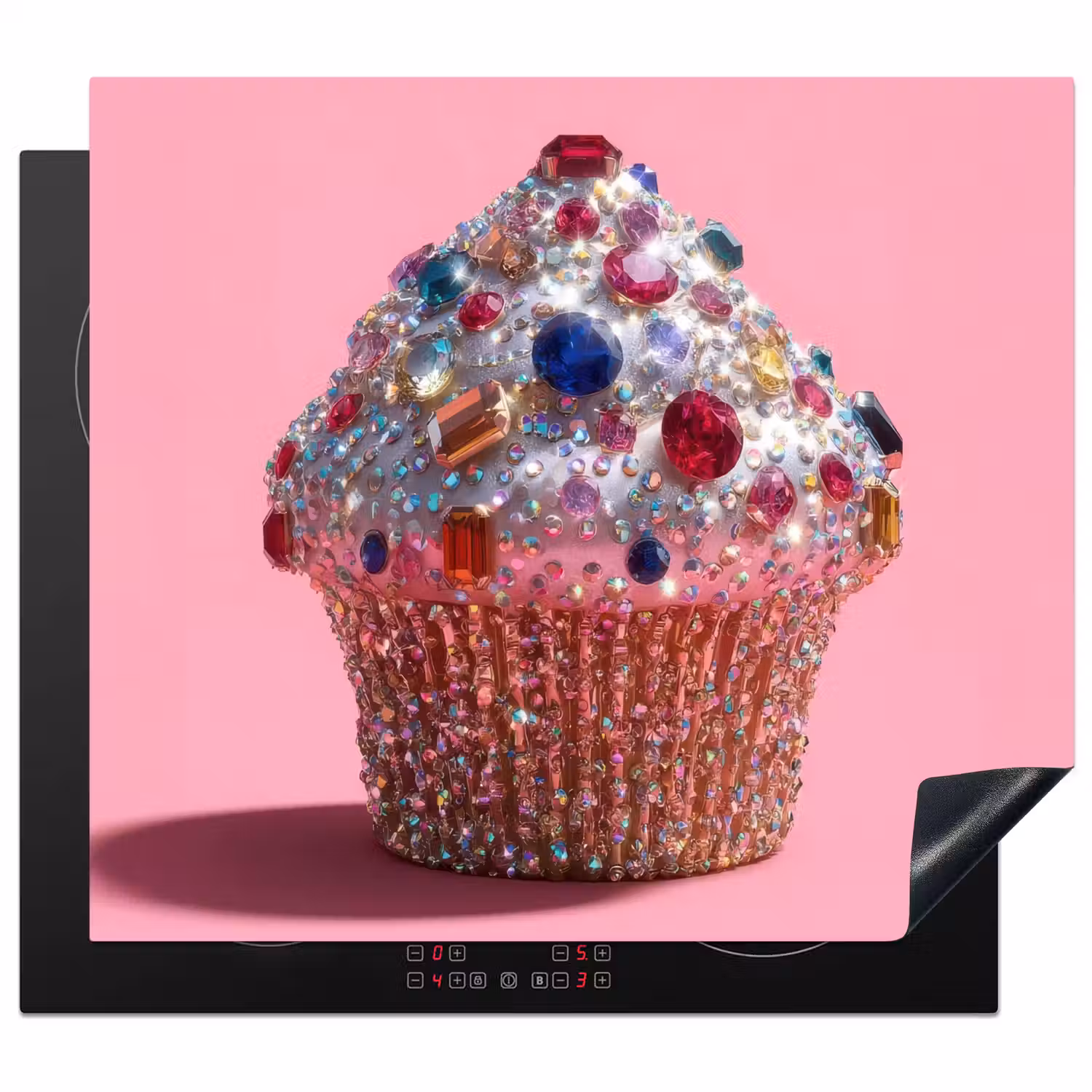 Cupcake - Kleurrijk - Edelstenen Inductie beschermer vinyl 3mm middel -3d