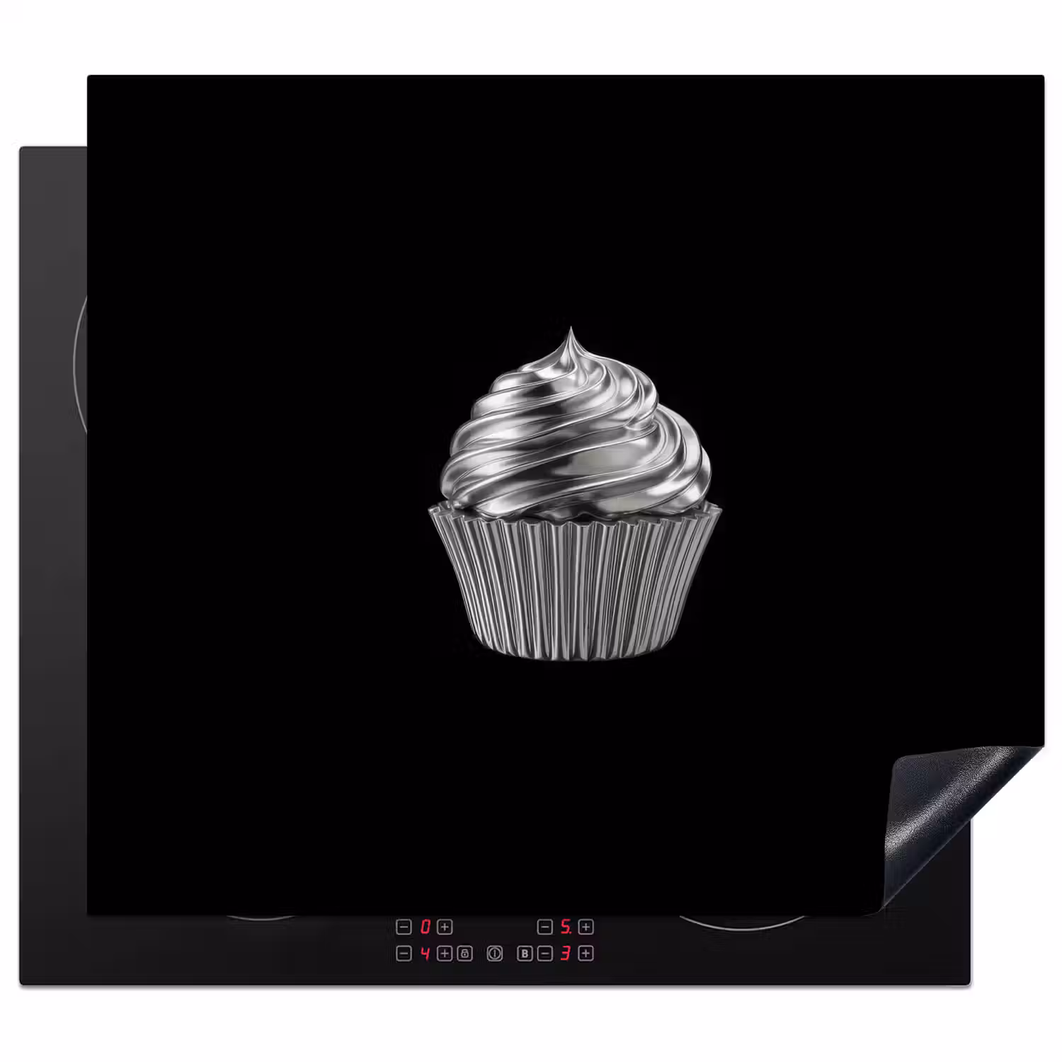 Cupcake - Luxueus - Zilver Inductie beschermer vinyl 3mm middel -3d