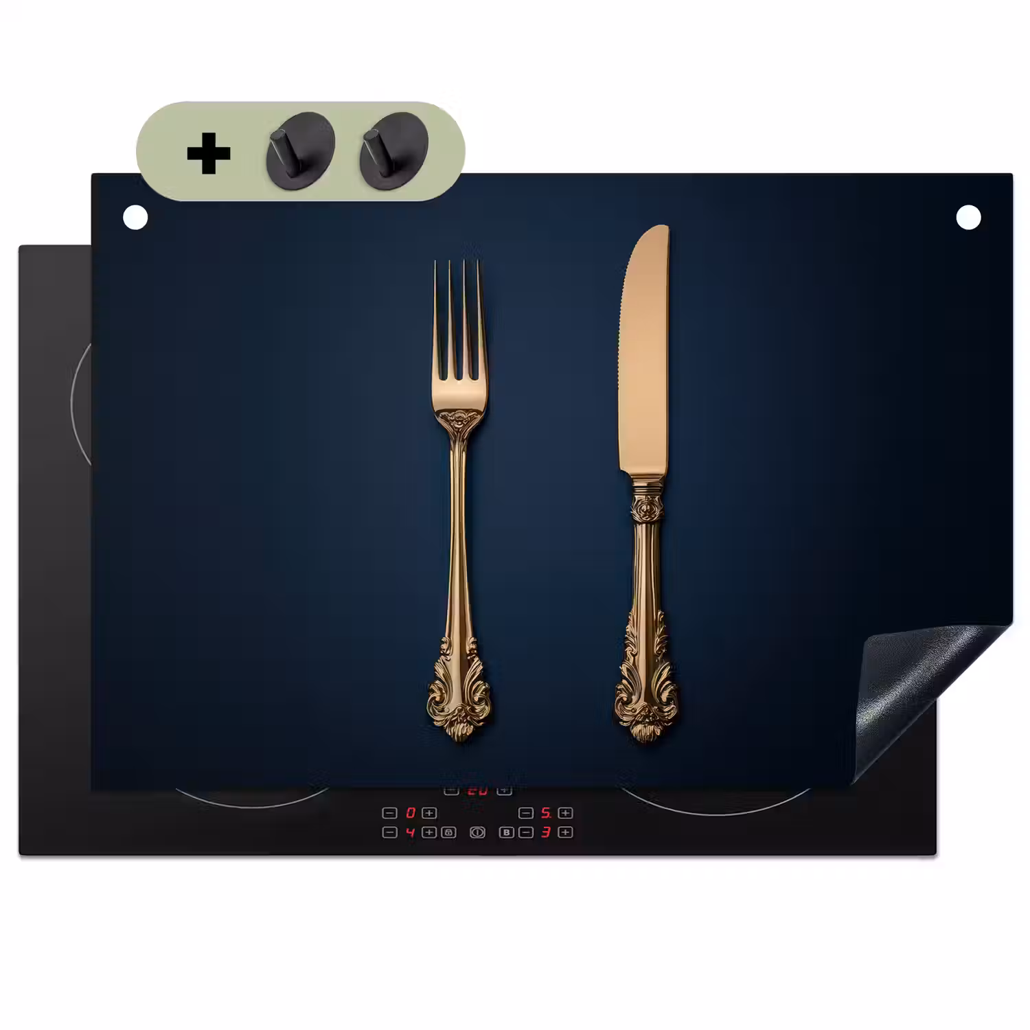 Bestek - Donkerblauw - Goud Inductie beschemer met haakjes klein -3d