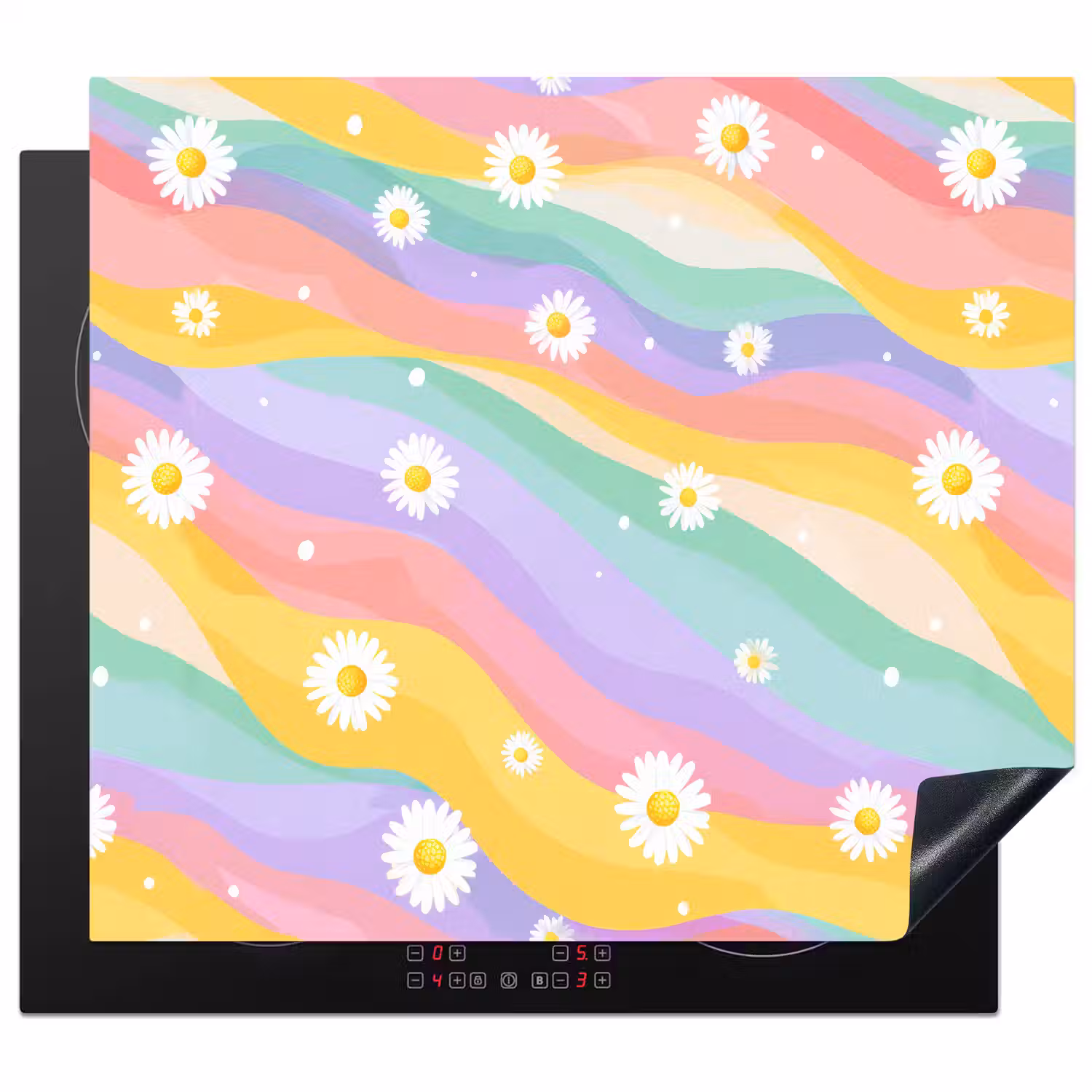 Madeliefjes - Kleurrijk - Pastel - Vrolijk Inductie beschermer vinyl 3mm middel -3d