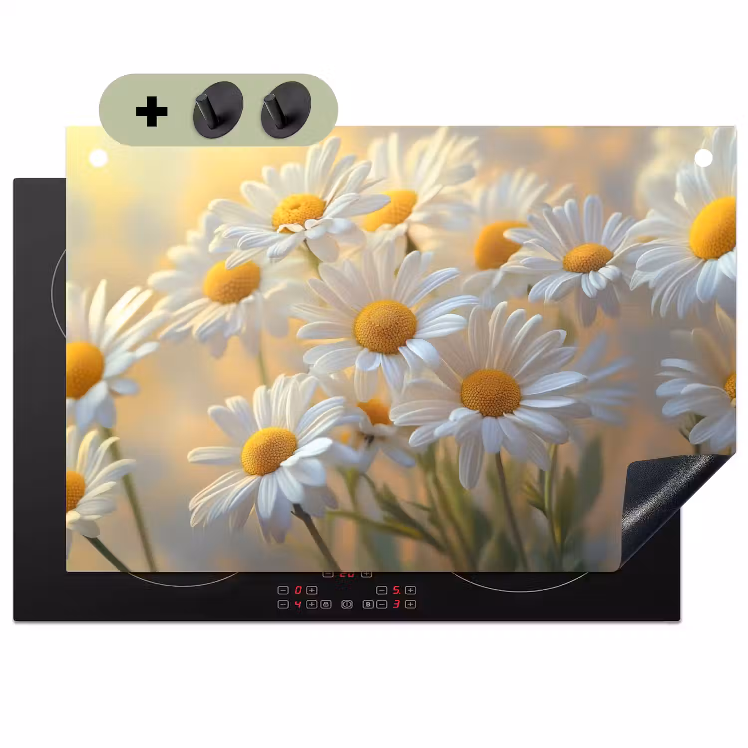 Madeliefjes - Wit - Zonlicht Inductie beschemer met haakjes klein -3d