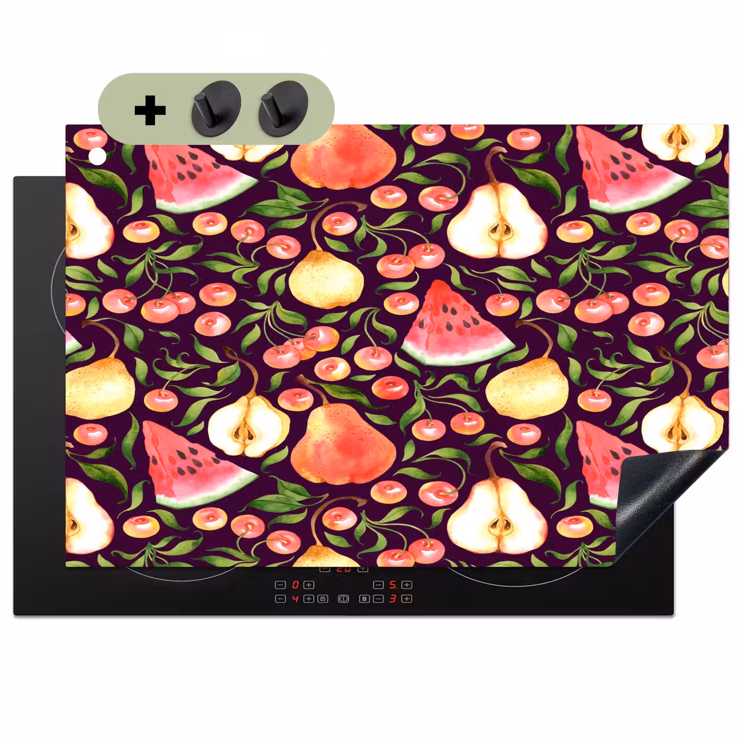 Donker - Bladeren - Fruit - Patroon Inductie beschemer met haakjes klein 777 -3d