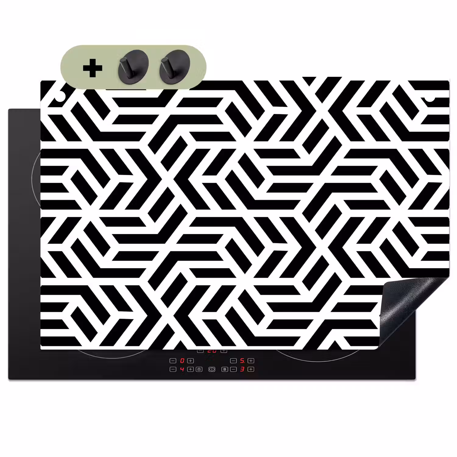 Design - Geometrie - Patroon - Zwart - Wit Inductie beschemer met haakjes klein 777 -3d