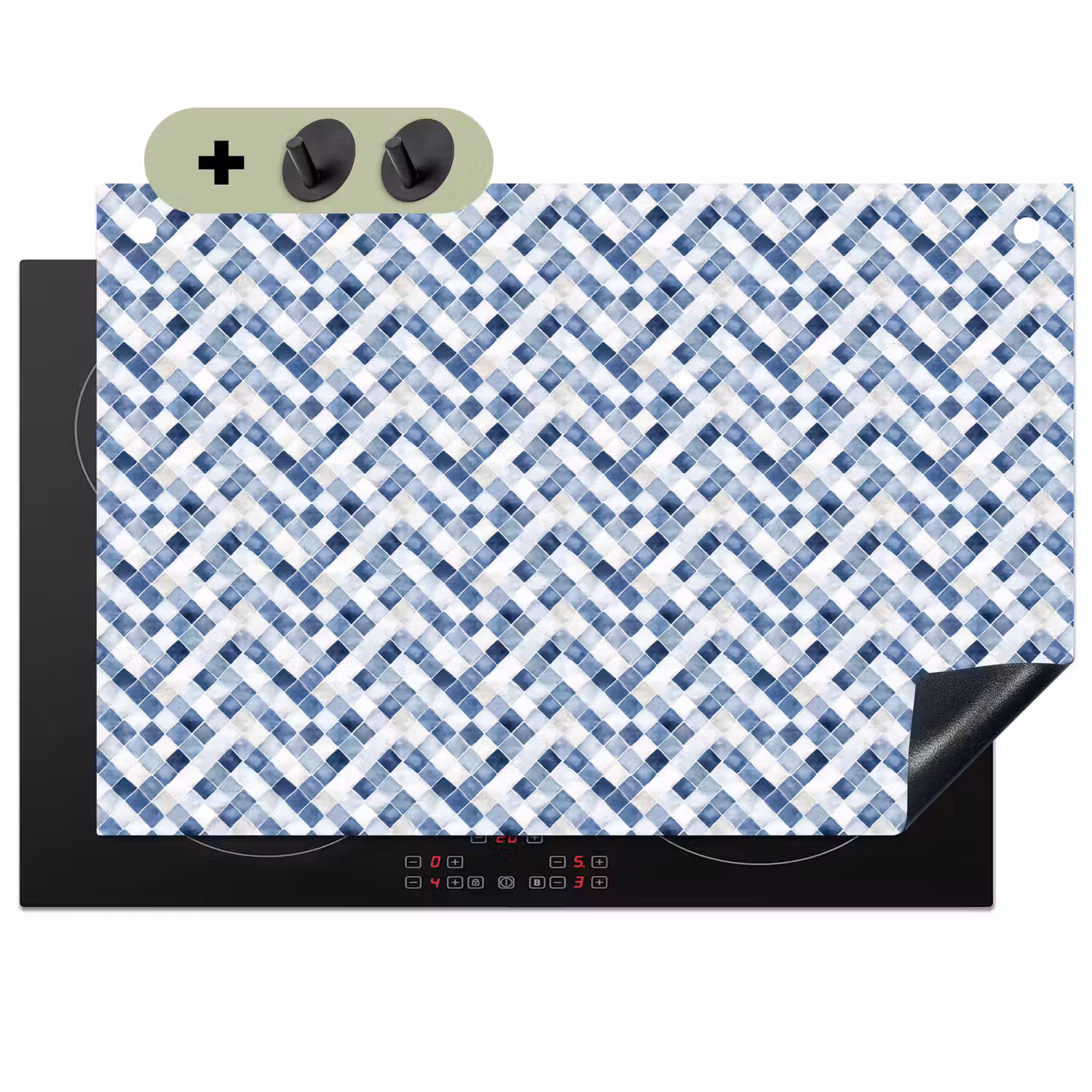 Diamant - Patroon - Blauw - Wit Inductie beschemer met haakjes klein 777 -3d