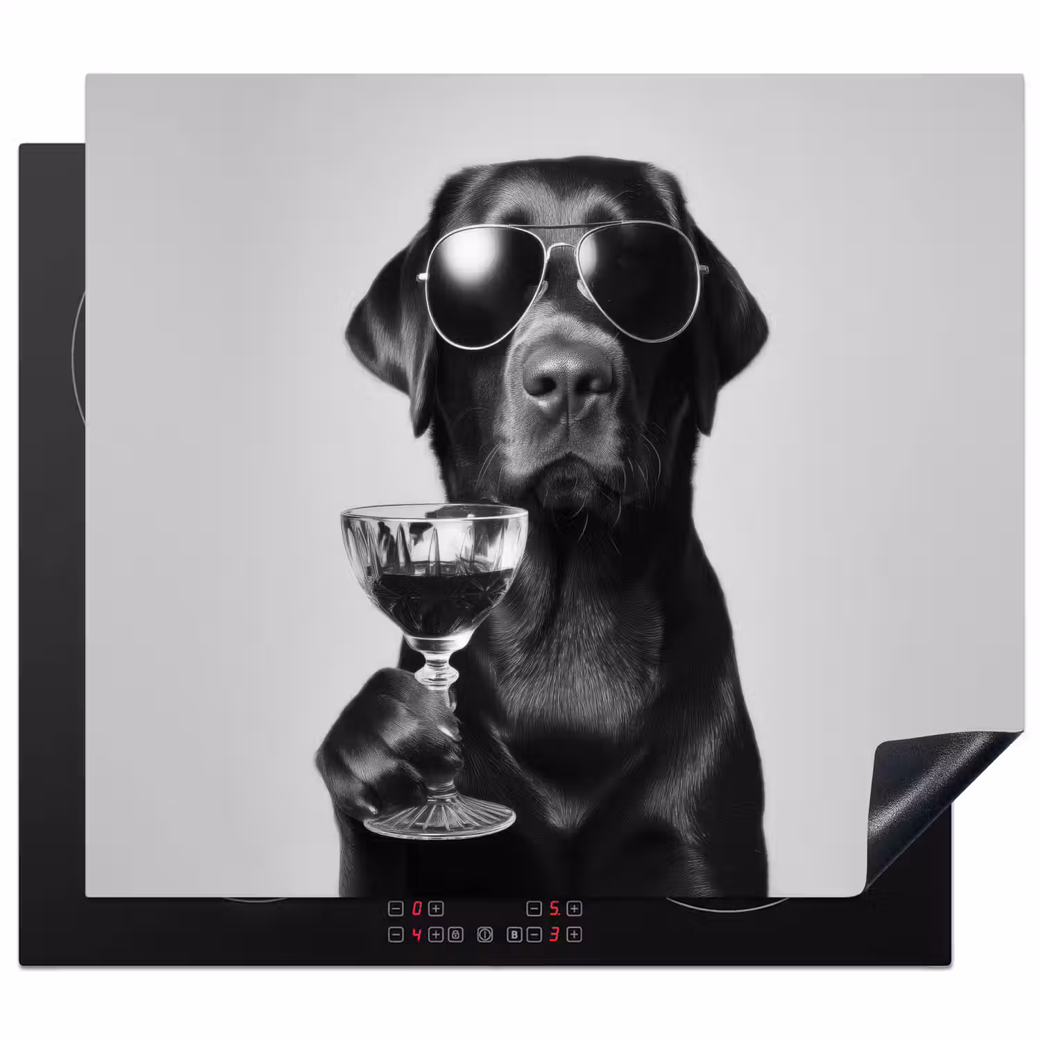Hond - Zwart - Wijnglas - Zonnebril Inductie beschermer vinyl 3mm middel -3d