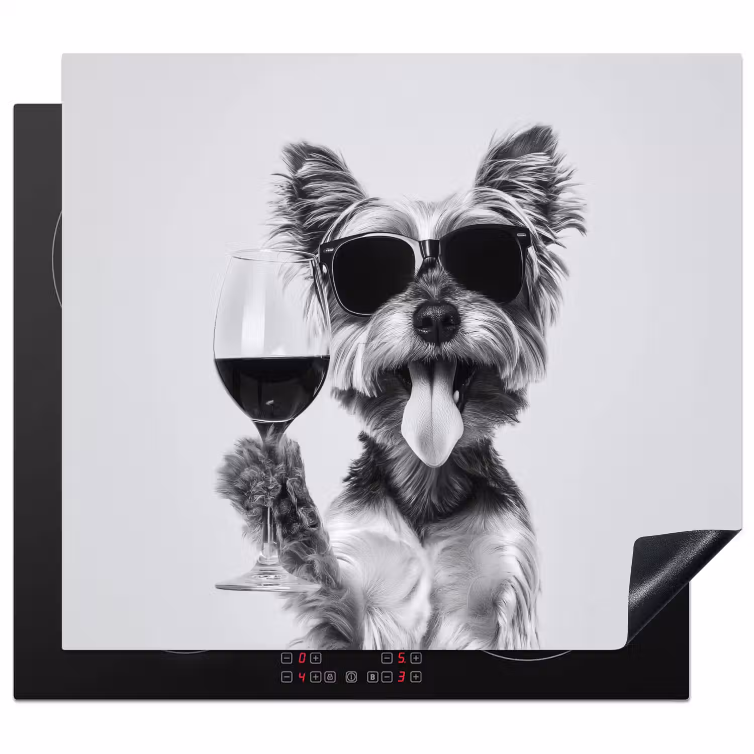 Hondje - Wijnglas - Zonnebril - Enthousiast Inductie beschermer vinyl 3mm middel -3d