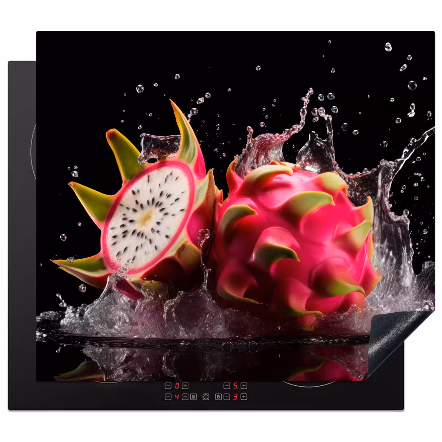 Drakenfruit - Zwart - Water - Vrucht - Fruit Inductie beschermer vinyl 3mm middel -3d