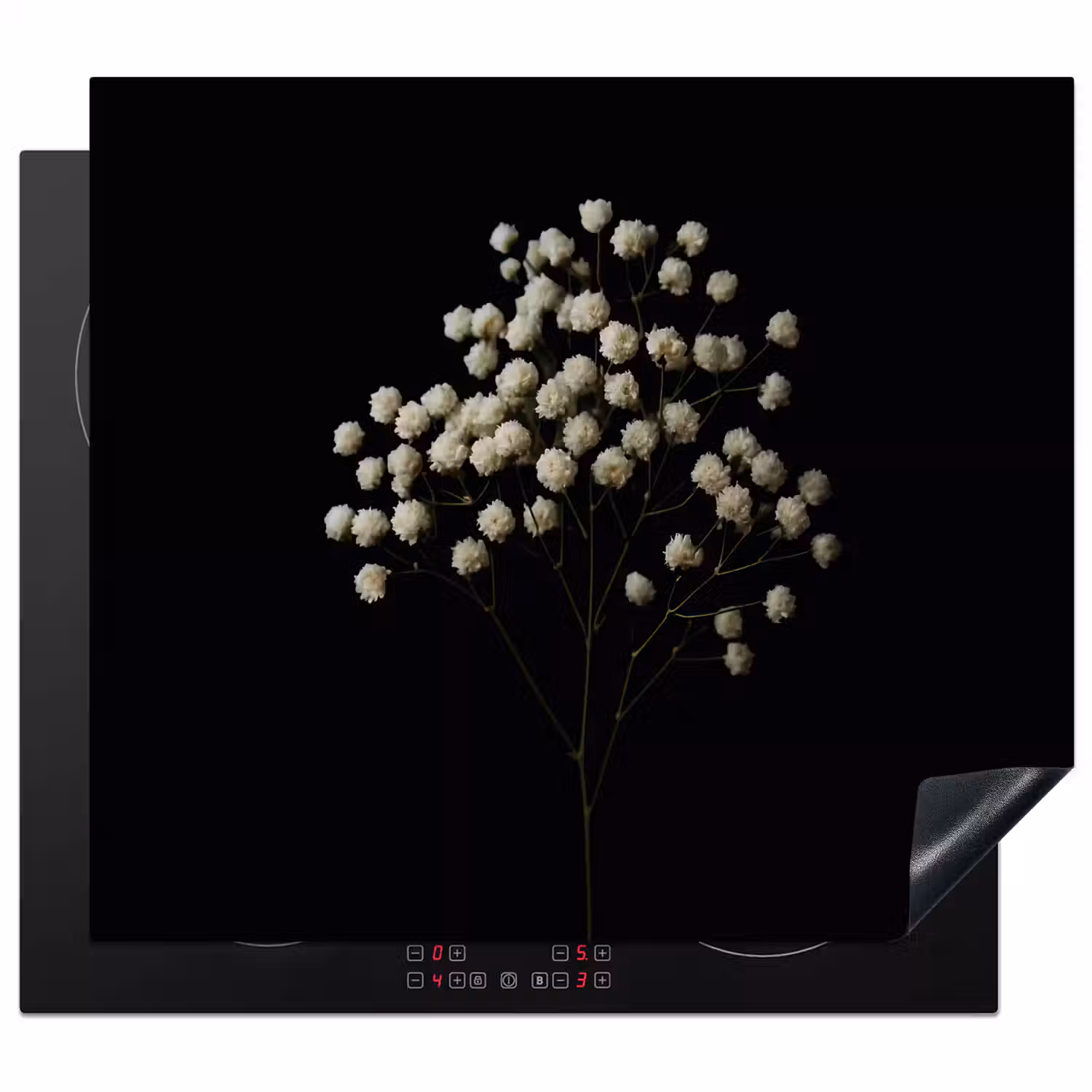 Gipskruid - Bloemetjes - Wit - Minimalistisch Inductie beschermer vinyl 3mm middel -3d