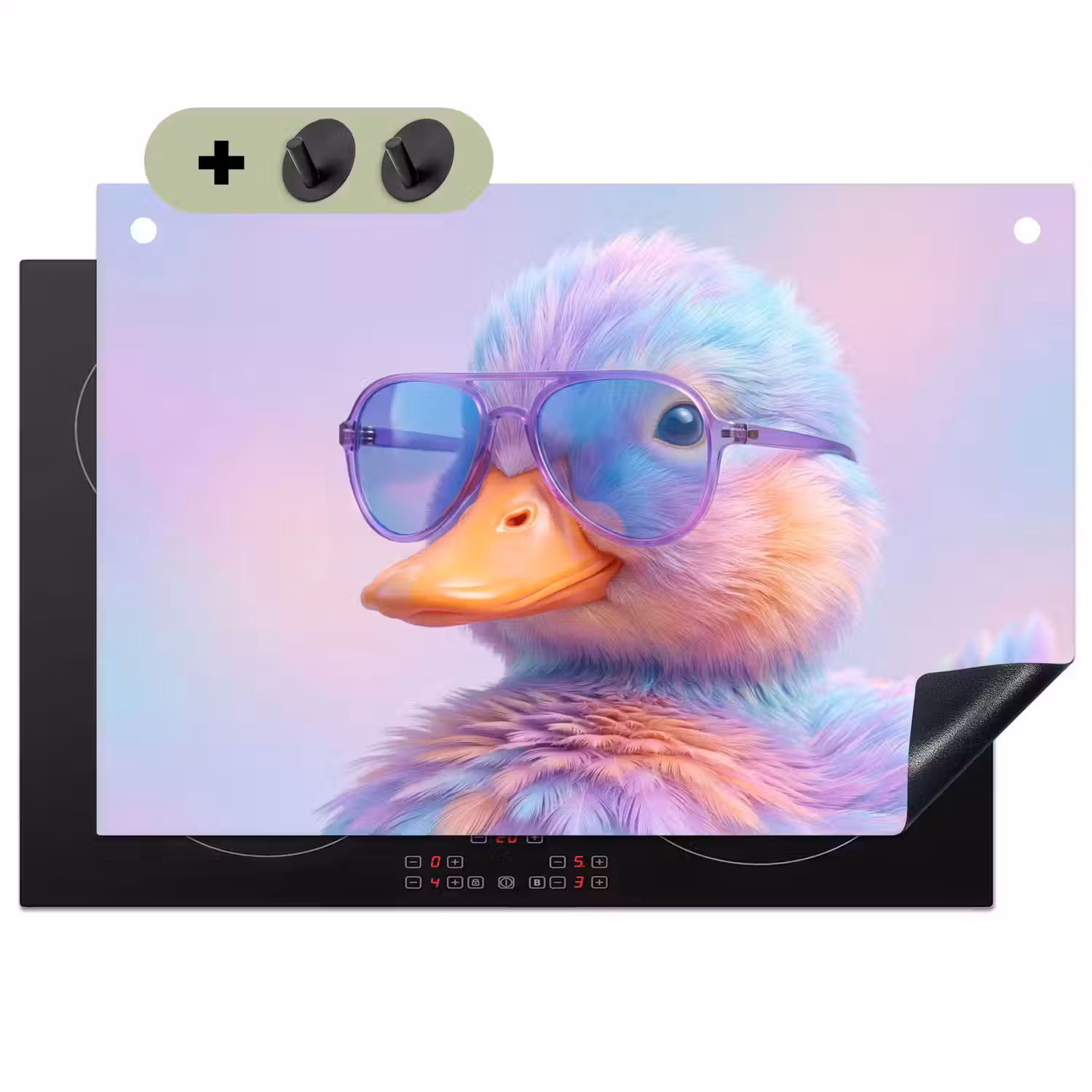 Eend - bril - Pastel Inductie beschemer met haakjes klein -3d
