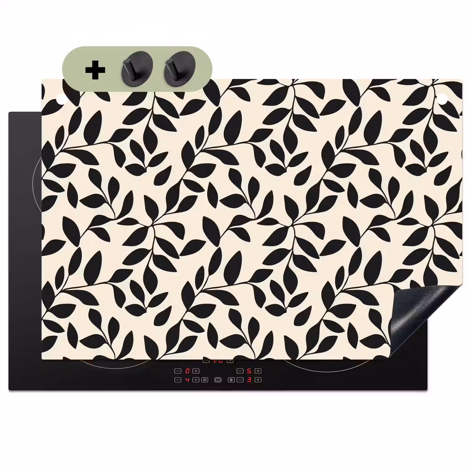 Elegant - Patroon - Zwart - Beige Inductie beschemer met haakjes klein 777 -3d