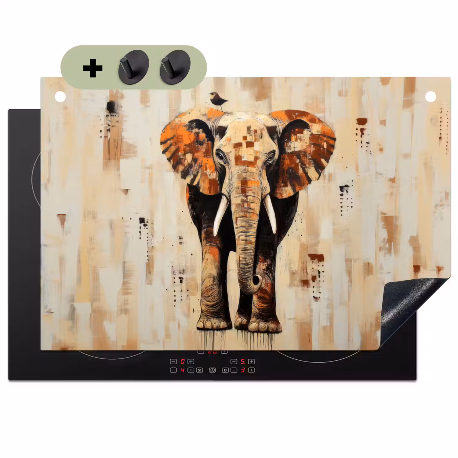 Olifant - Slurf - Mozaïek - Abstract Inductie beschemer met haakjes klein -3d