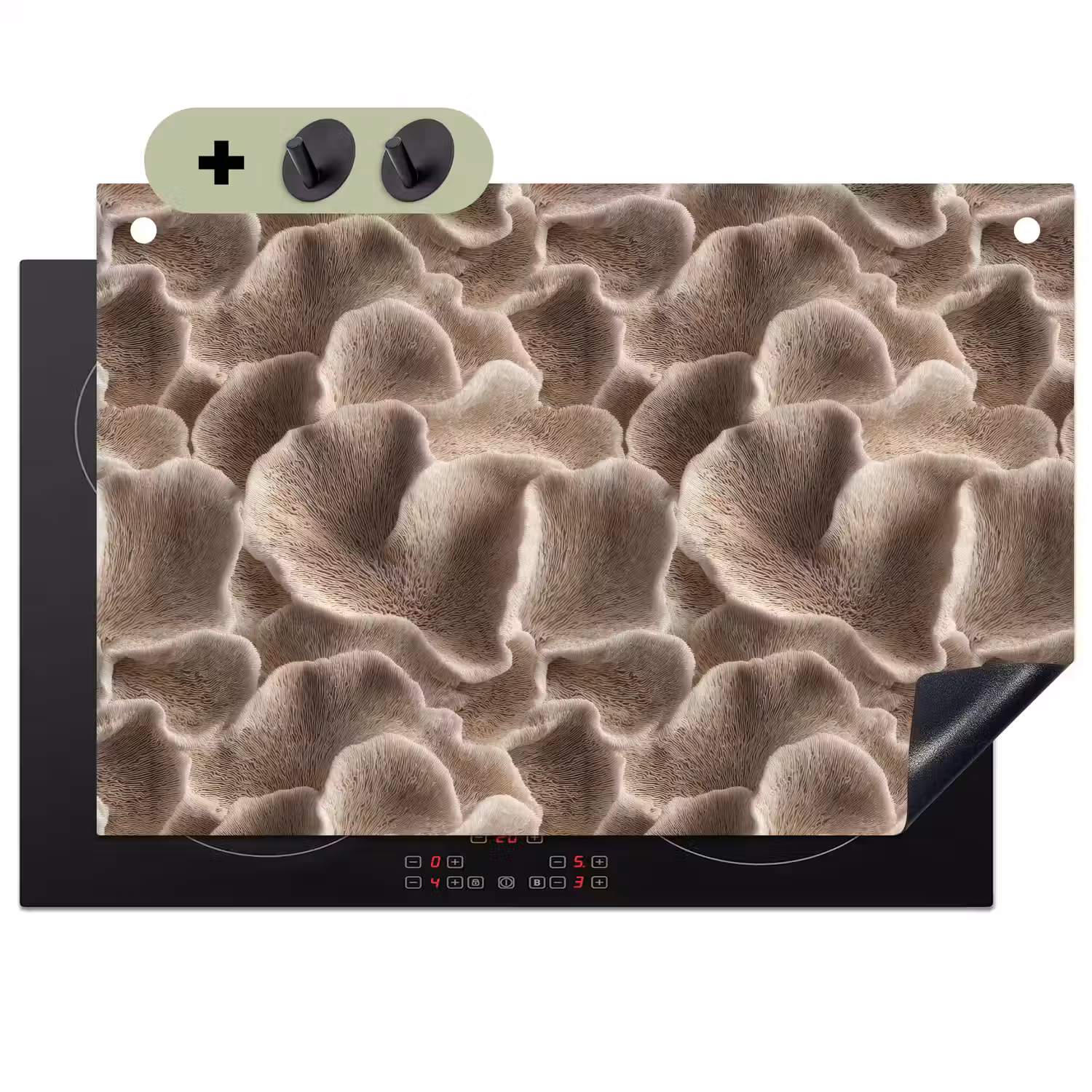 Waaiervorm - Beige - Vezel textuur Inductie beschemer met haakjes klein 777 -3d