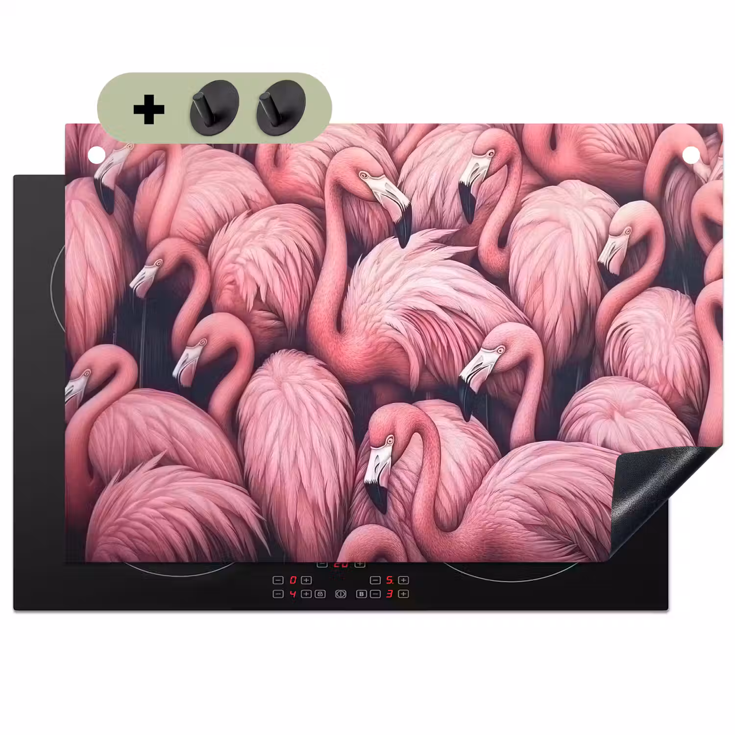 Flamingo - Roze - Dieren Inductie beschemer met haakjes klein -3d