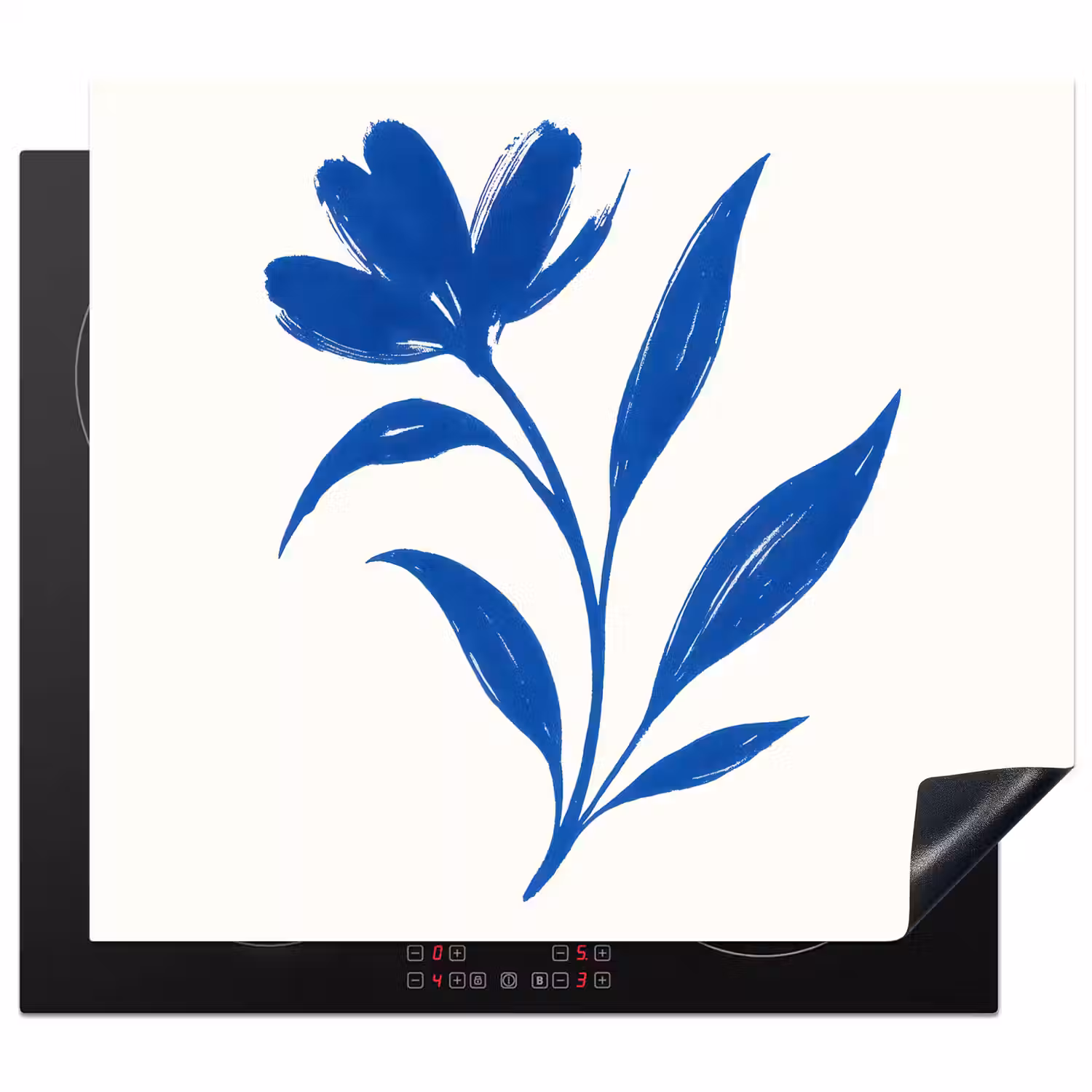Bloem - Blaadjes - Minimalistisch - Blauw Inductie beschermer vinyl 3mm middel -3d