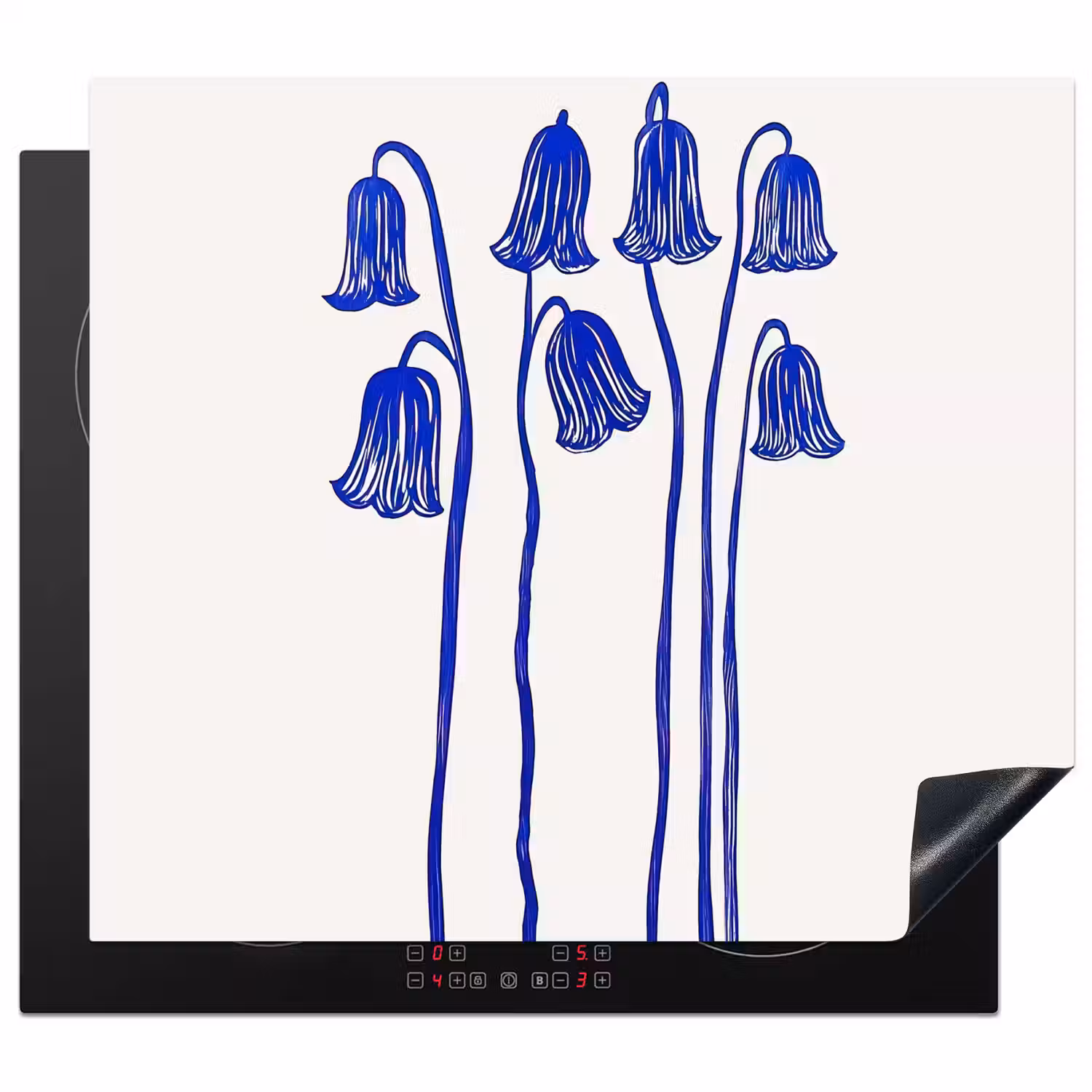 Bloemen - Blauw - Lijnen - Bloemblaadjes Inductie beschermer vinyl 3mm middel -3d