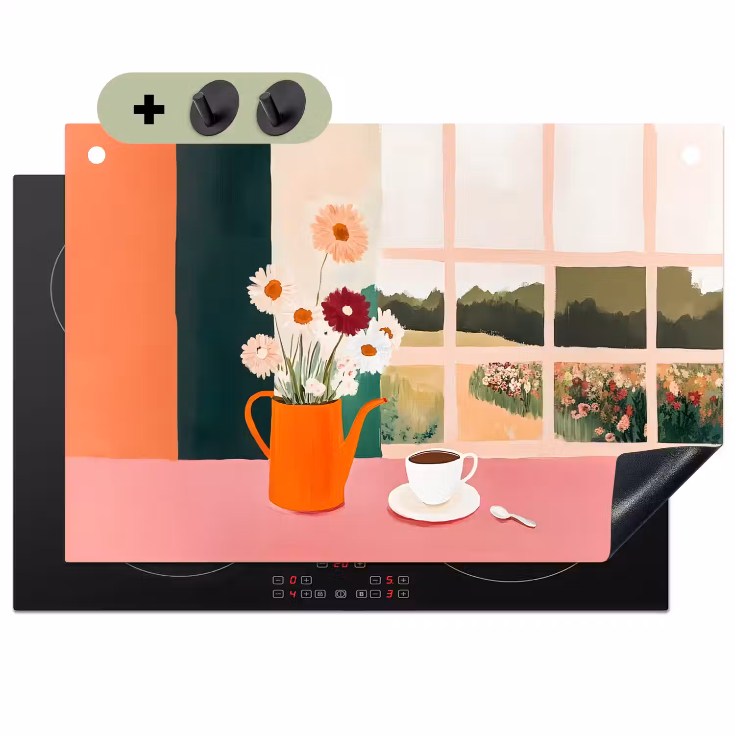 Bloemen - Koffie - Raam Inductie beschemer met haakjes klein -3d