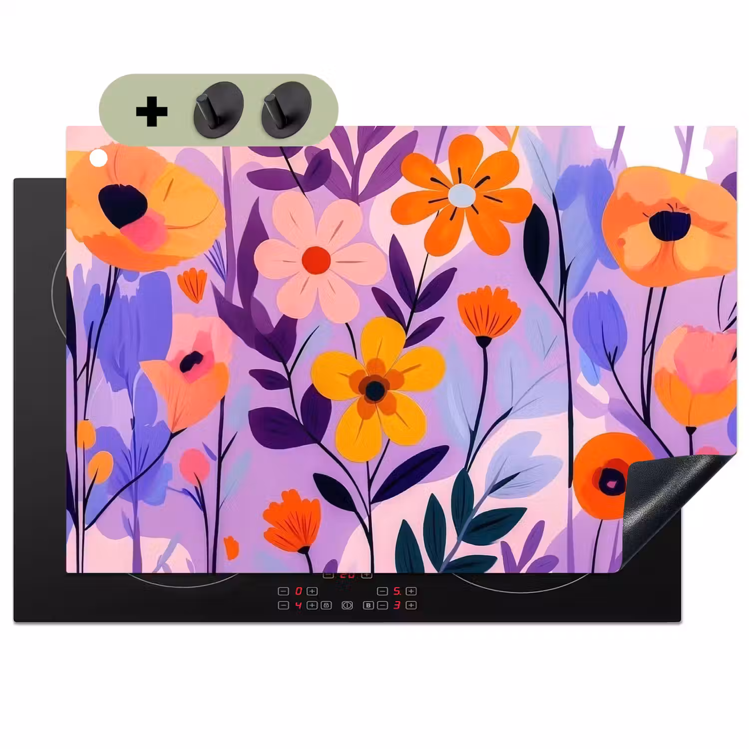 Bloemen - Kleurrijk - Bladeren Inductie beschemer met haakjes klein -3d