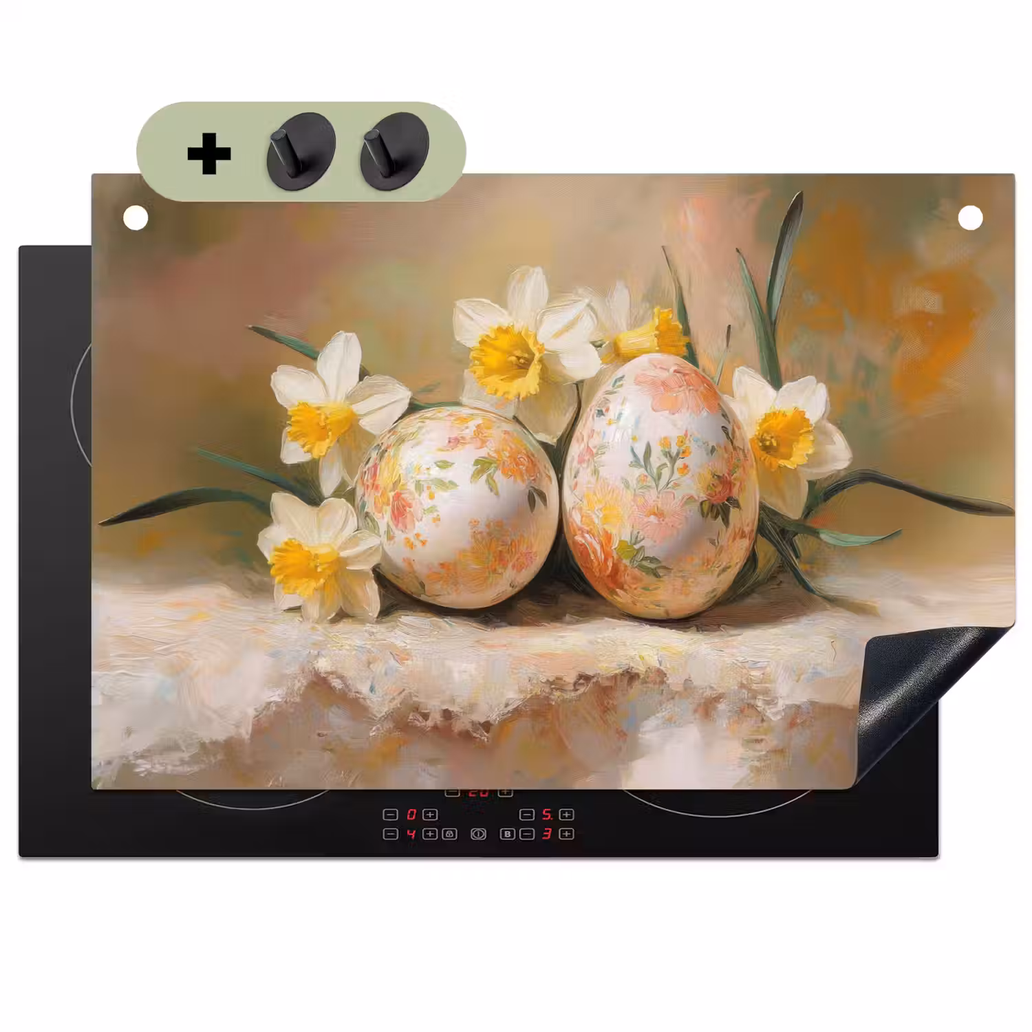 Bloemen - Eieren - Geschilderd Inductie beschemer met haakjes klein -3d