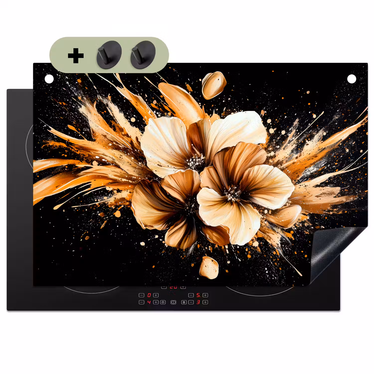 Bloemen - Goud - Graffiti - Zwart - Abstract Inductie beschemer met haakjes klein -3d