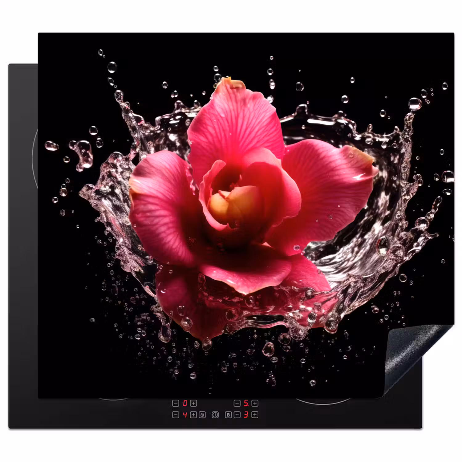 Bloemen - Roze - Water - Zwart - Botanisch - Natuur Inductie beschermer vinyl 3mm middel -3d