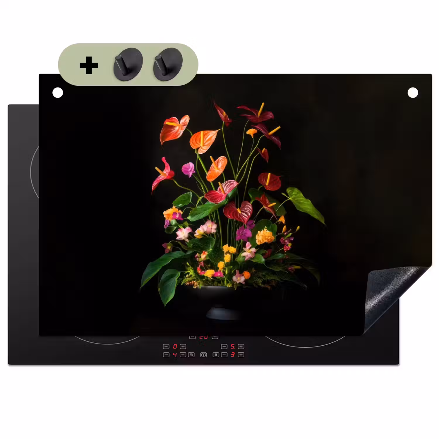 Bloemen - Vaas - Kleurrijk Inductie beschemer met haakjes klein -3d