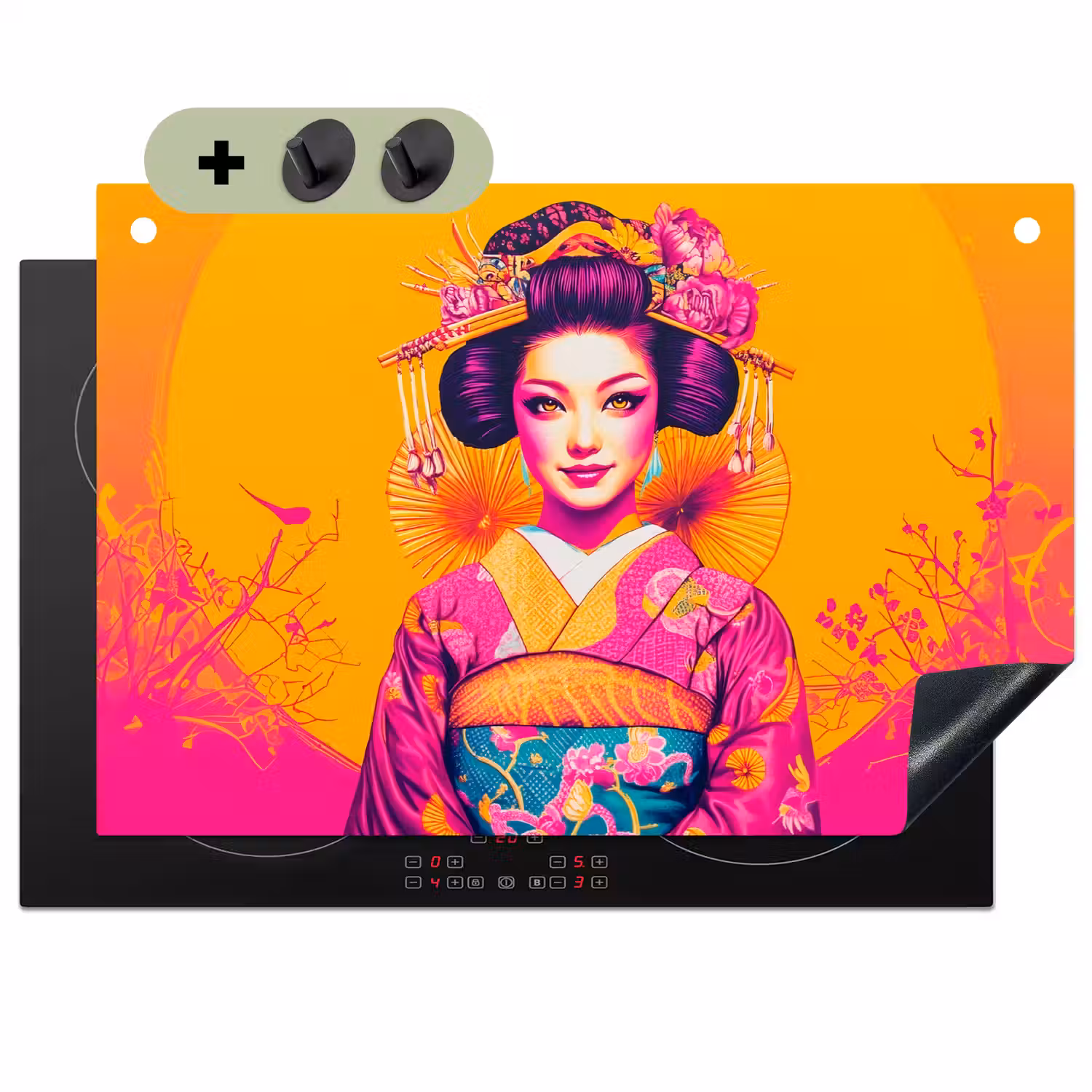 Bloemen - Vrouw - Kimono - Roze Inductie beschemer met haakjes klein -3d