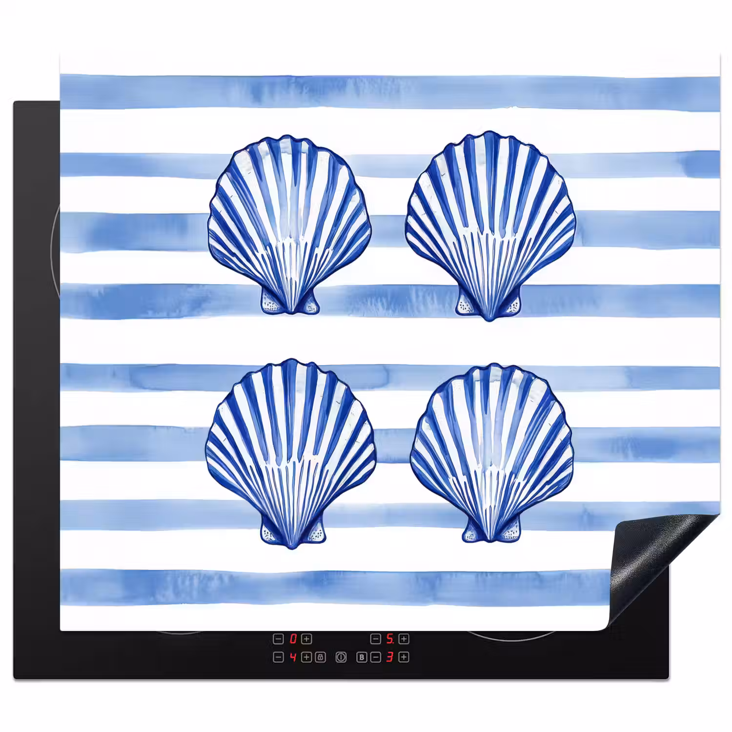 Vier schelpen - Blauw - Wit - Strepen Inductie beschermer vinyl 3mm middel -3d