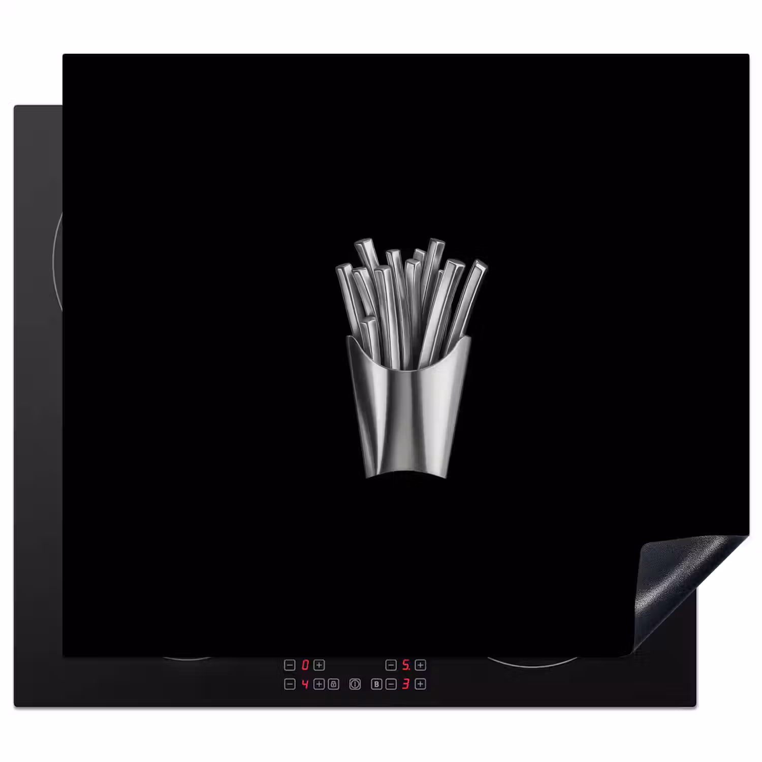 Frietjes - Futuristisch - Zilver Inductie beschermer vinyl 3mm middel -3d