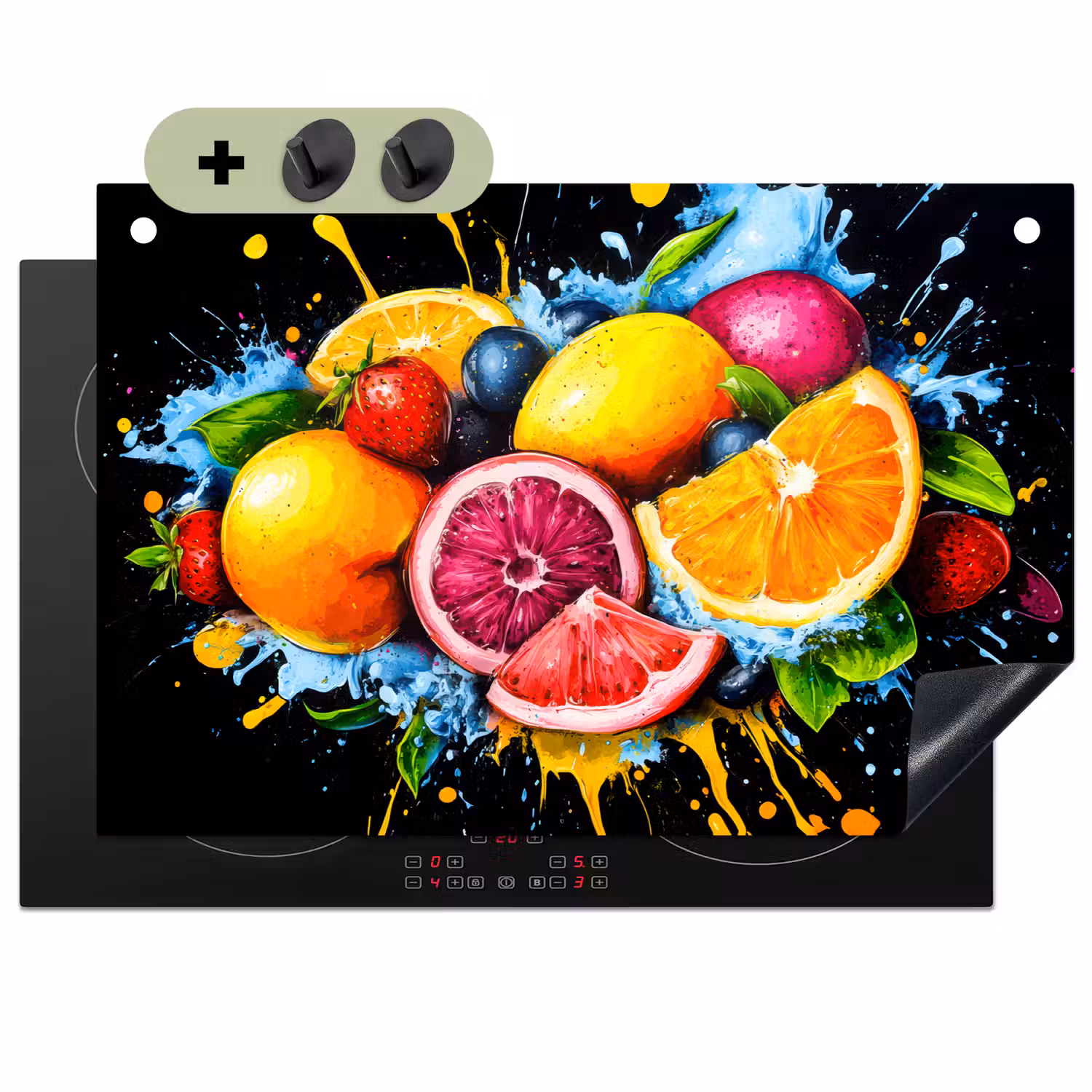 Fruit - Graffiti - Kleurrijk - Sinaasappel - Aardbei - Abstract Inductie beschemer met haakjes klein -3d