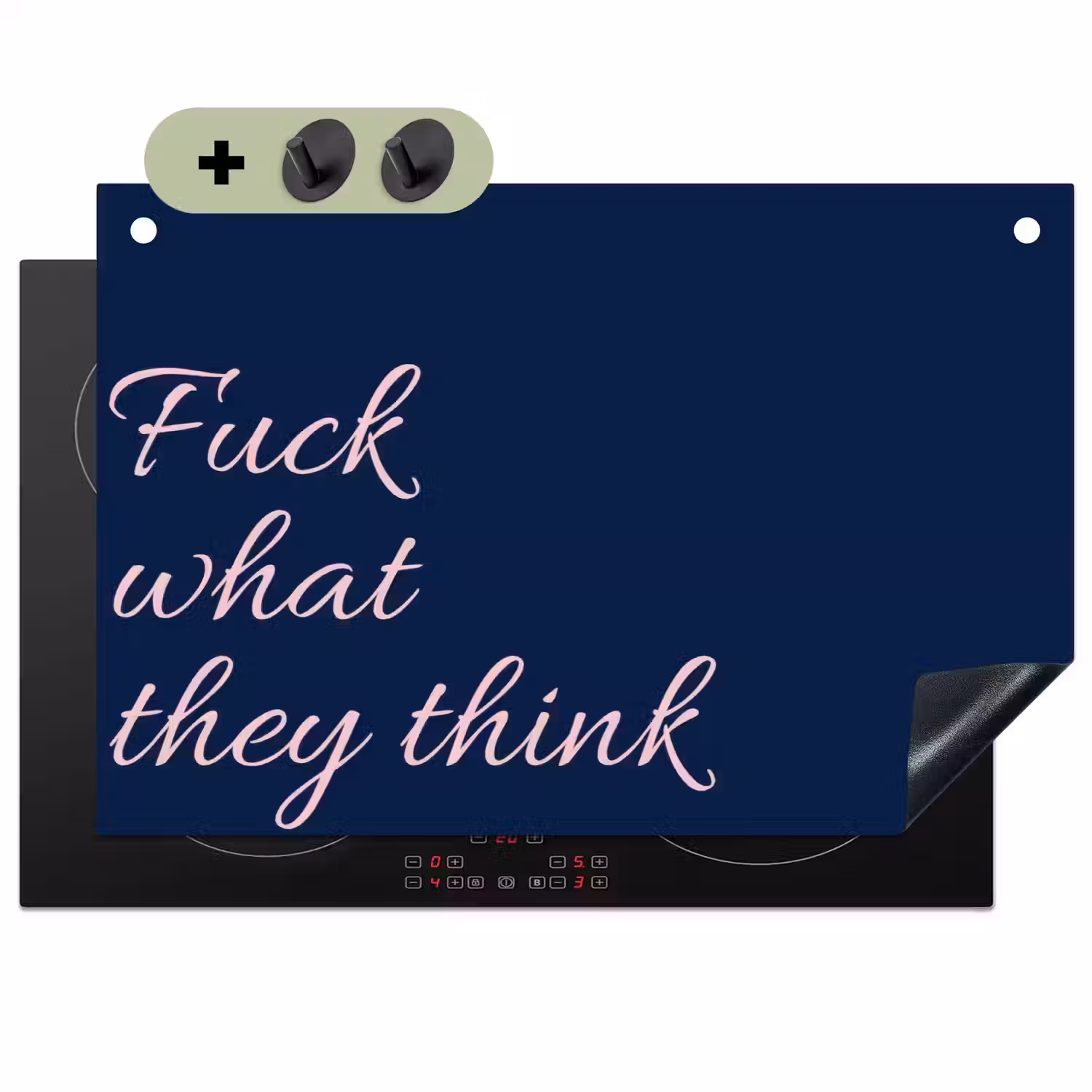 Fuck what they think - Blauw - Cursief Inductie beschemer met haakjes klein -3d