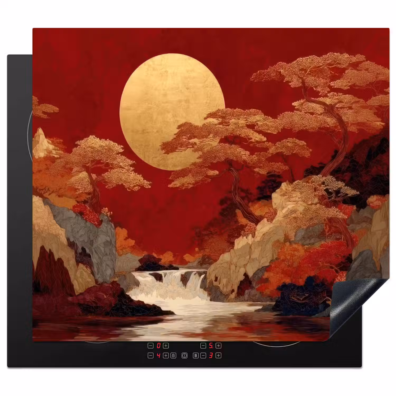 Volle maan - Landschap - Waterval Inductie beschermer vinyl 3mm middel -3d