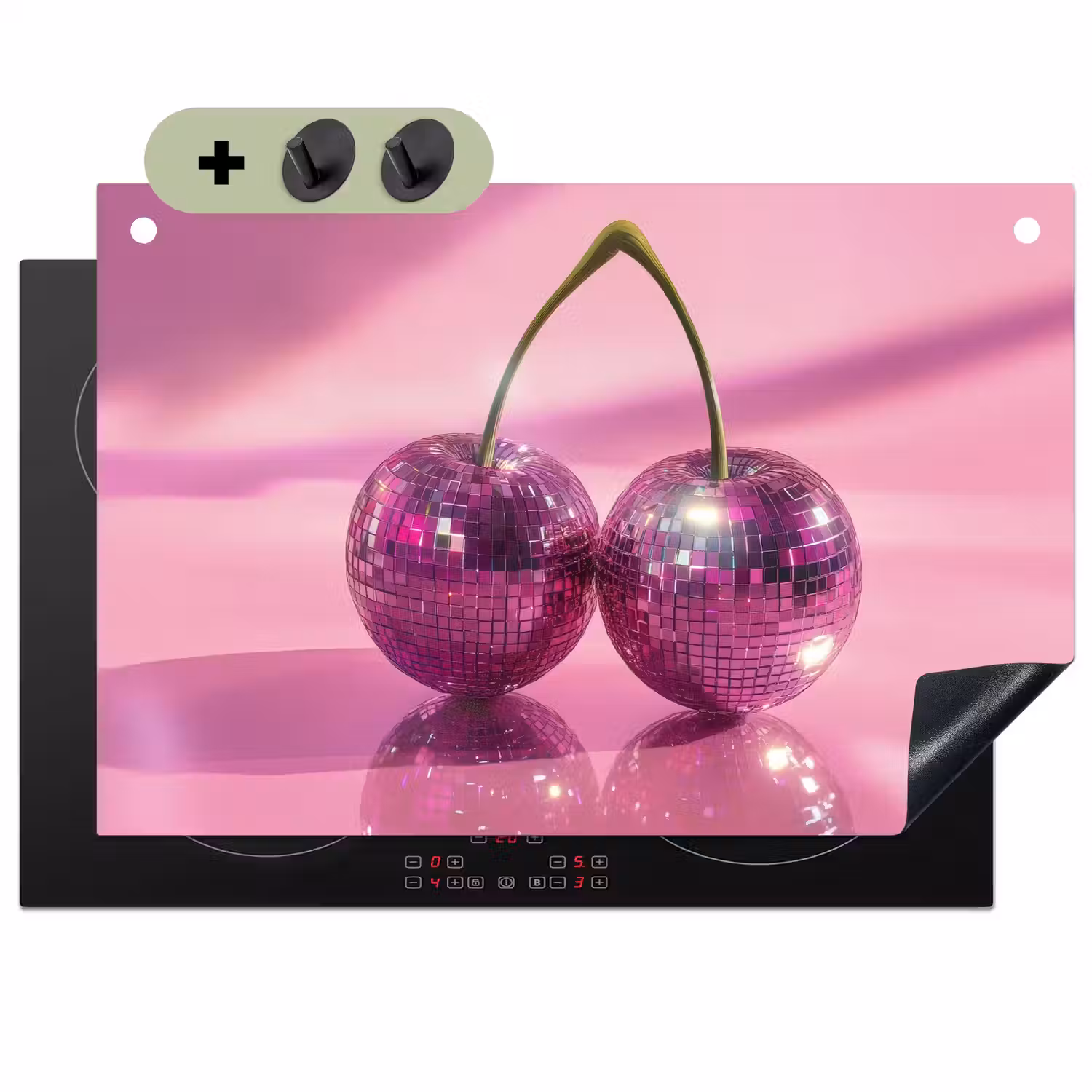 Glitter - Discobol - Roze - Kersen Inductie beschemer met haakjes klein -3d