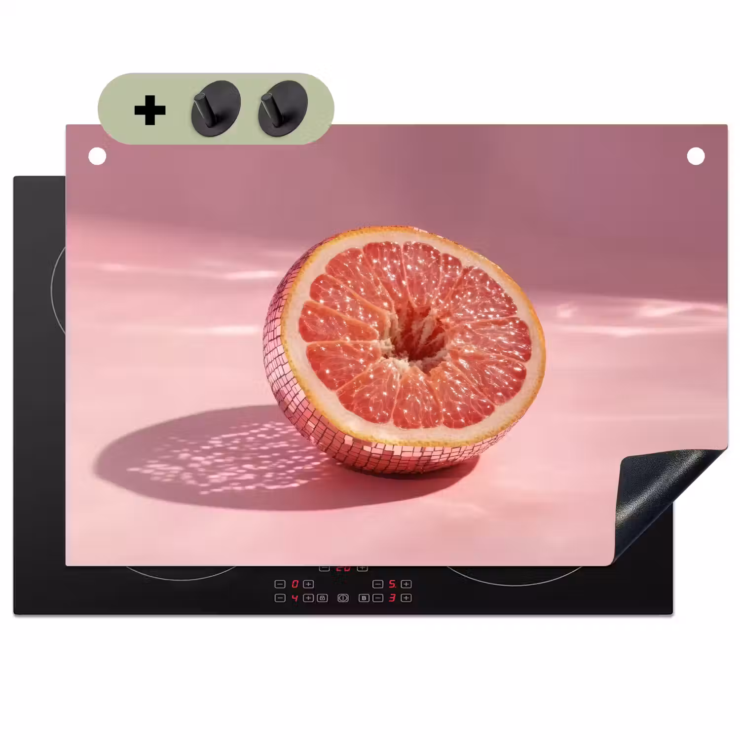Grapefruit - Roze - Disco - Shiny Inductie beschemer met haakjes klein -3d