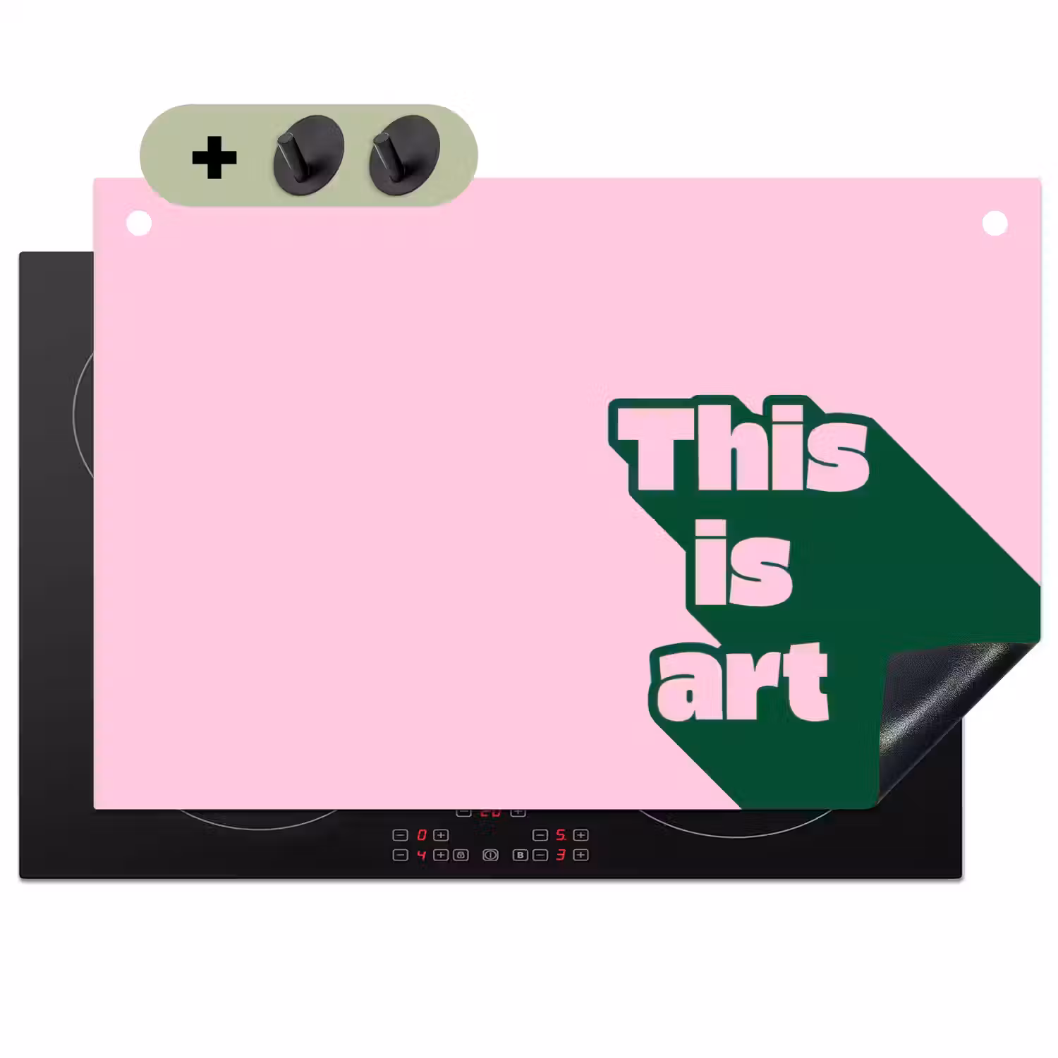 Groen - Teskt - This is art - Roze Inductie beschemer met haakjes klein -3d