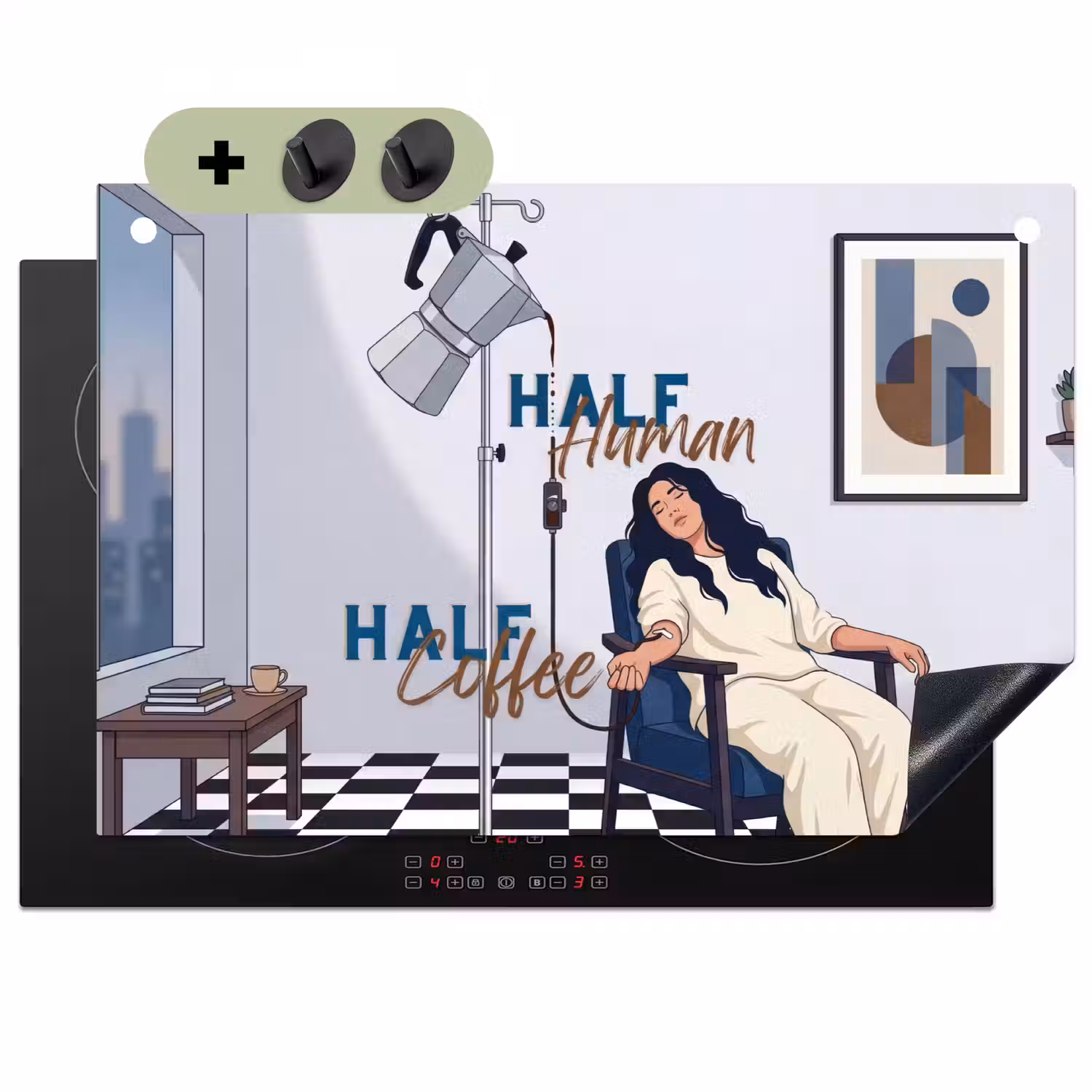 Half human, Half Coffee - Infuus - Koffie Inductie beschemer met haakjes klein -3d