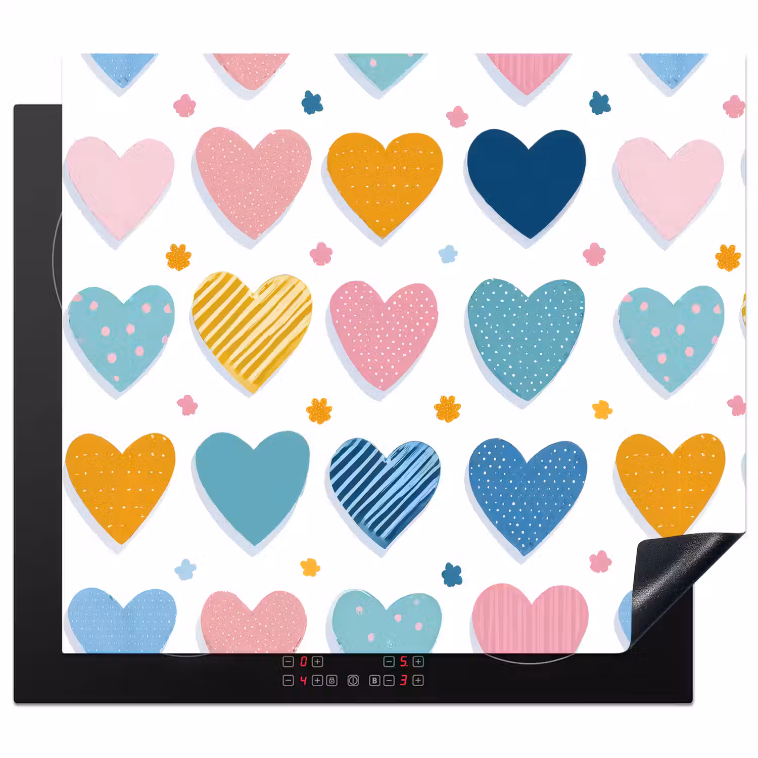 Hartjes - Pastel - Kleurcontrast - Handgetekend Inductie beschermer vinyl 3mm middel -3d