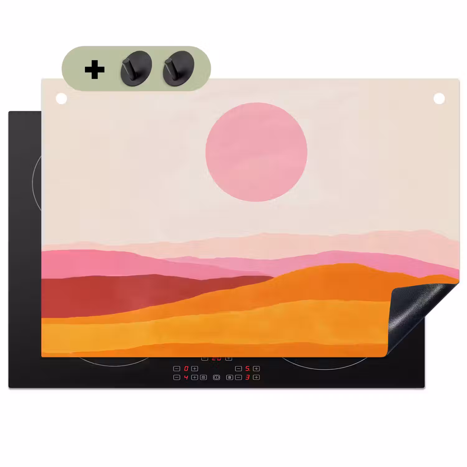 Heuvels - Oranje - Zon - Abstract Inductie beschemer met haakjes klein -3d