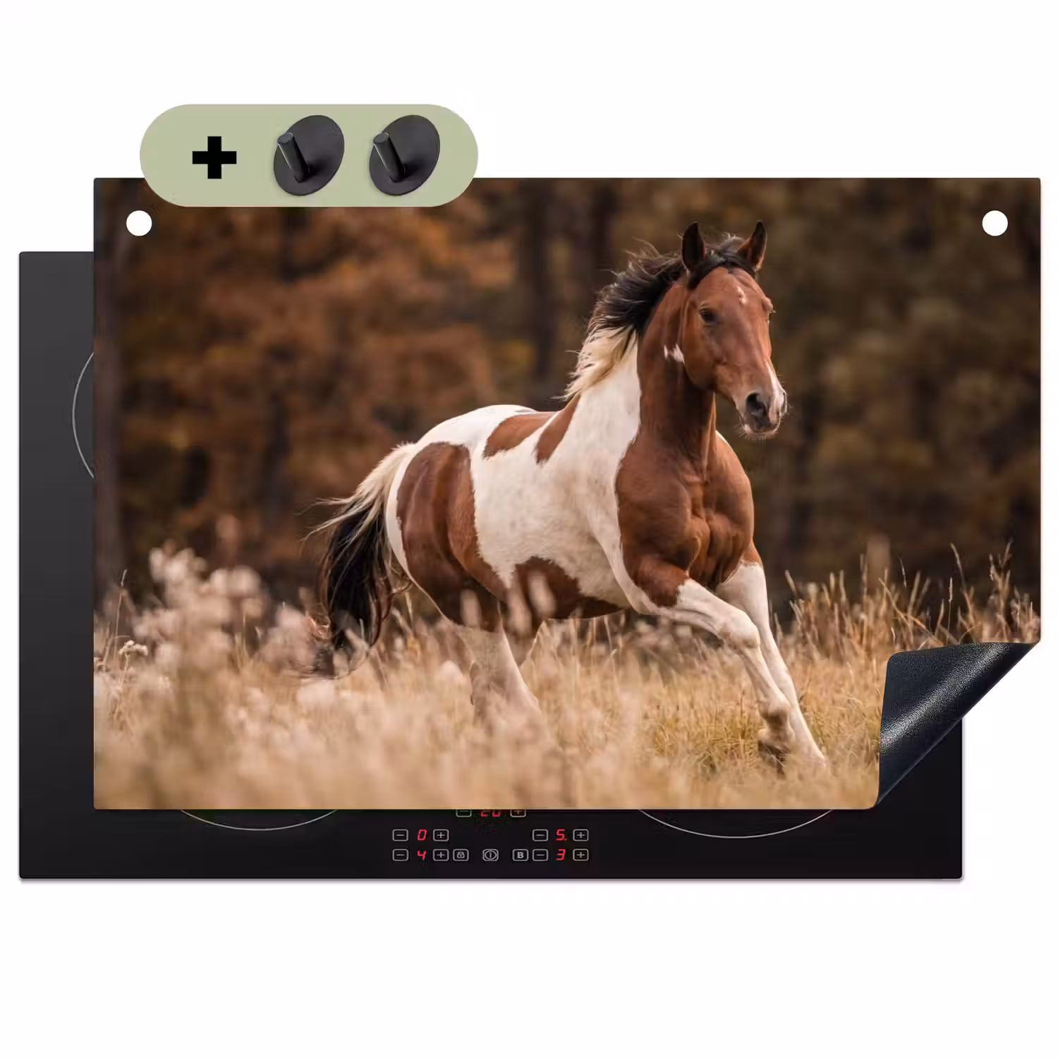 Paard - Bruin - Gras Inductie beschemer met haakjes klein -3d
