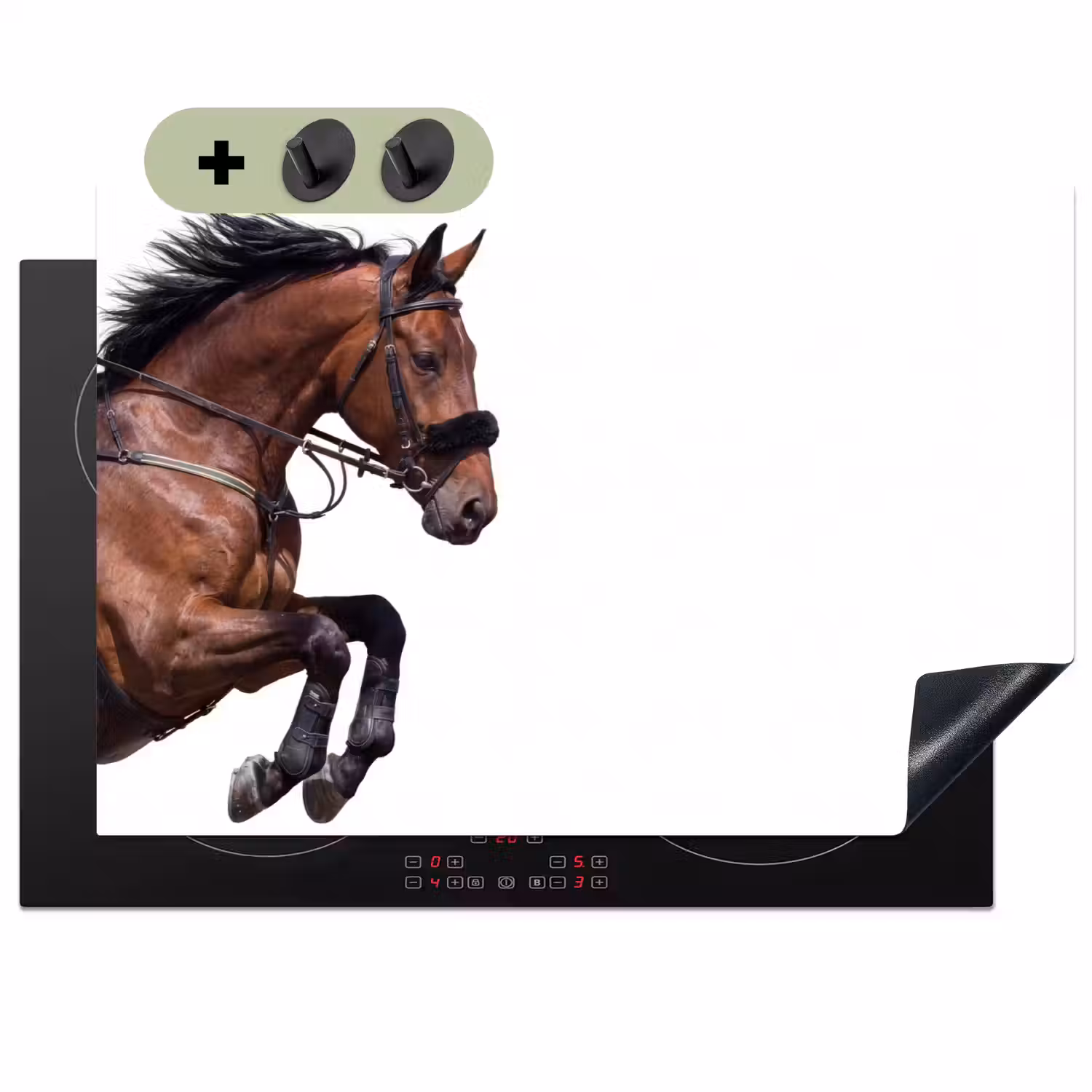 Paard - Springen - Modern Inductie beschemer met haakjes klein -3d