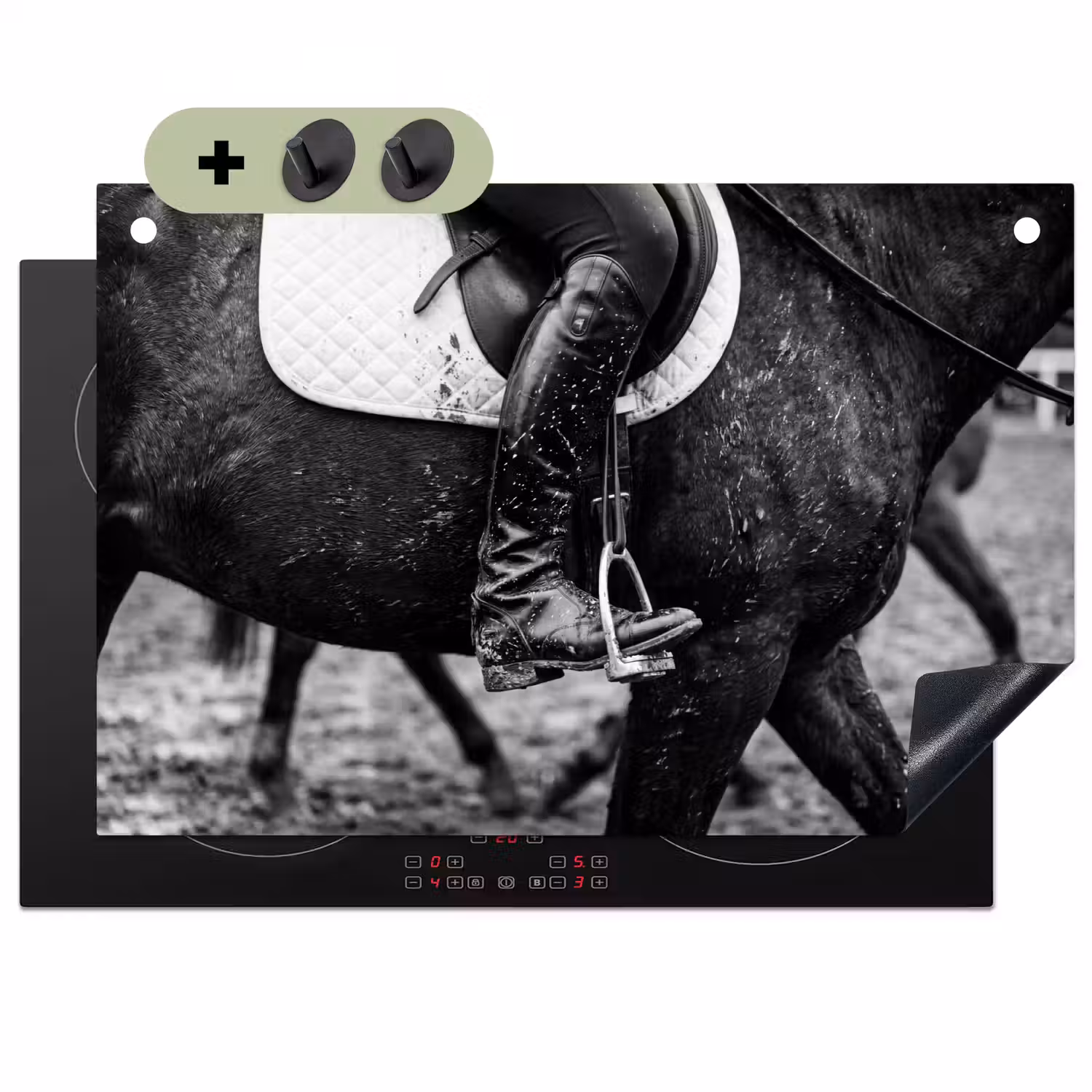 Paard - Sport - Zwart - Wit Inductie beschemer met haakjes klein -3d