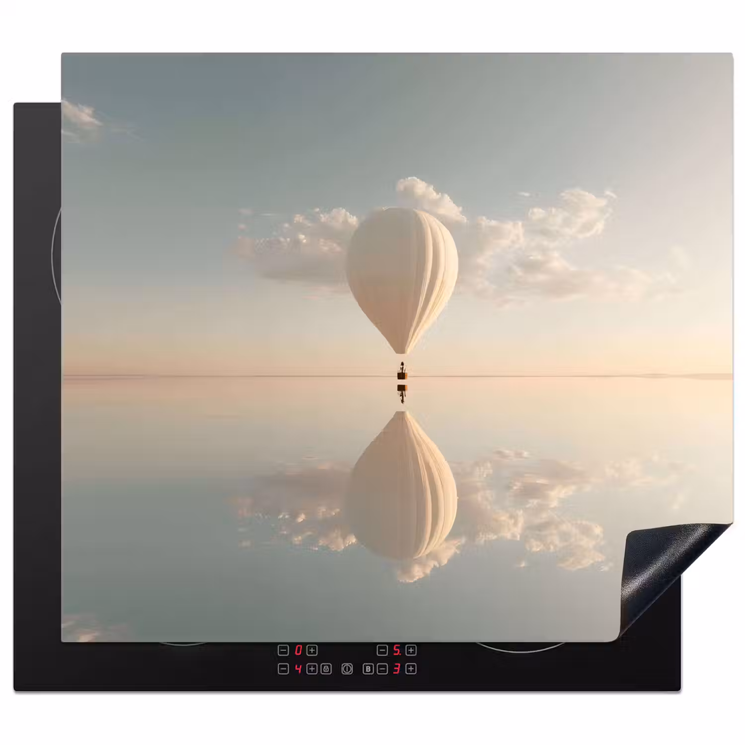 Luchtballon - Wolken - Water - Blauw Inductie beschermer vinyl 3mm middel -3d