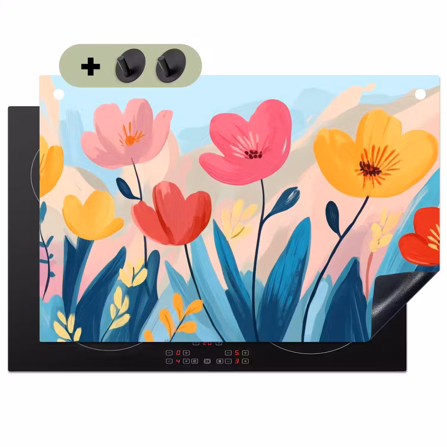 Illustratie - Bloemen - Kleurrijk Inductie beschemer met haakjes klein -3d