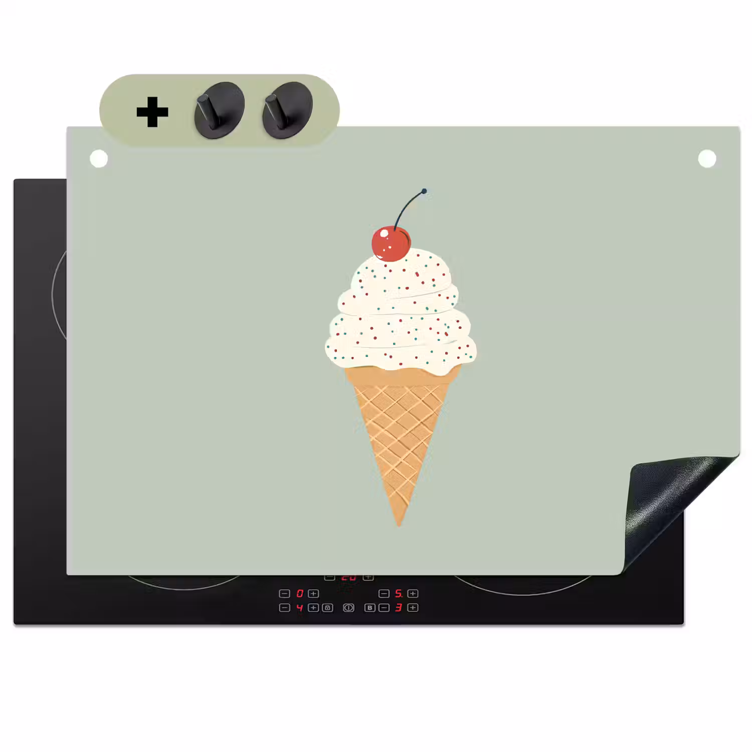 Illustratie - Ijsje - Spikkels - Kers Inductie beschemer met haakjes klein -3d