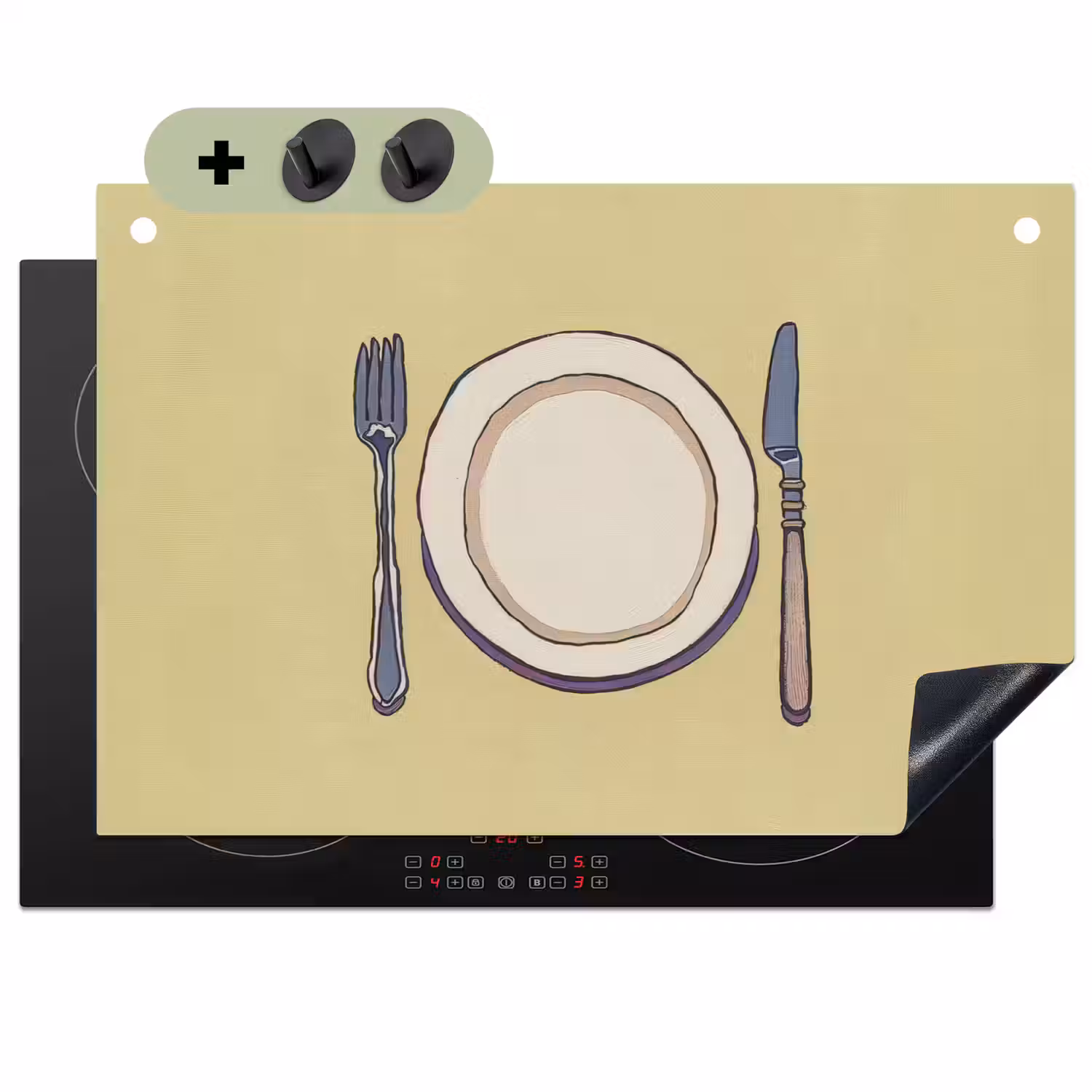 Illustratie - Bord - Bestek - Beige Inductie beschemer met haakjes klein -3d