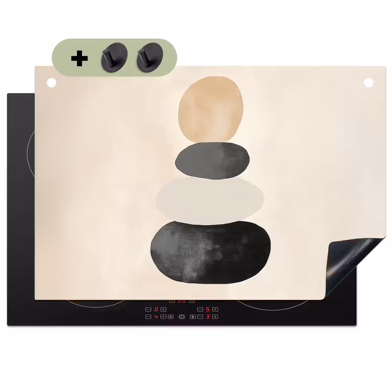 Japandi - Wabi sabi - Beige Inductie beschemer met haakjes klein -3d